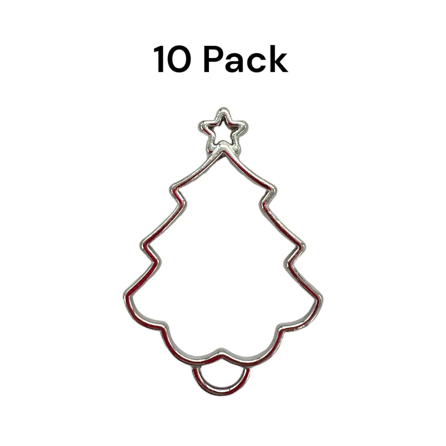 10 Pack of Christmas Tree With Star Open Back Pendant or Earring Bezel Blank