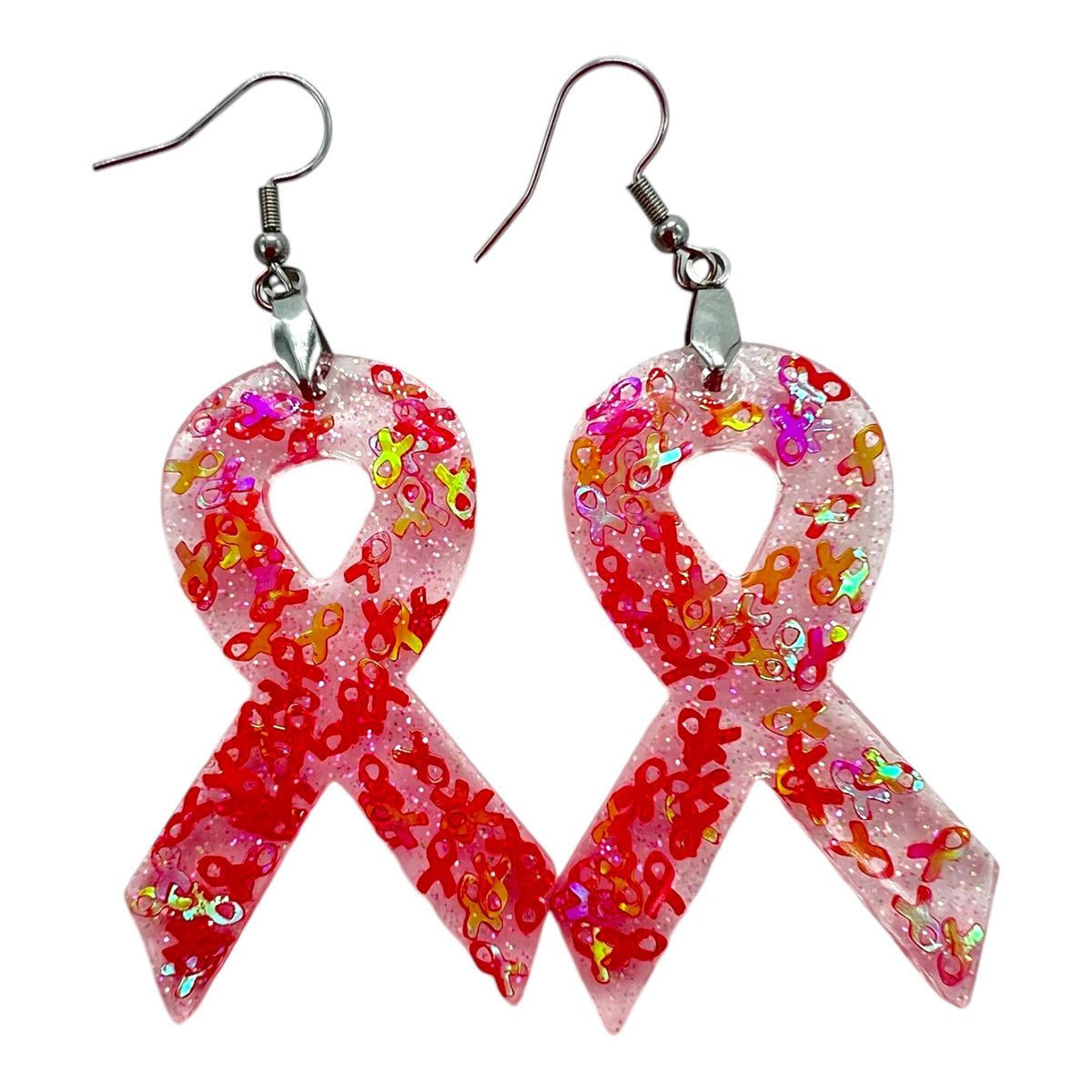 Cancer Awareness Ribbons With Confetti Holographic Glitter Shapes for Epoxy and UV Resin Art (Multiple Colors)