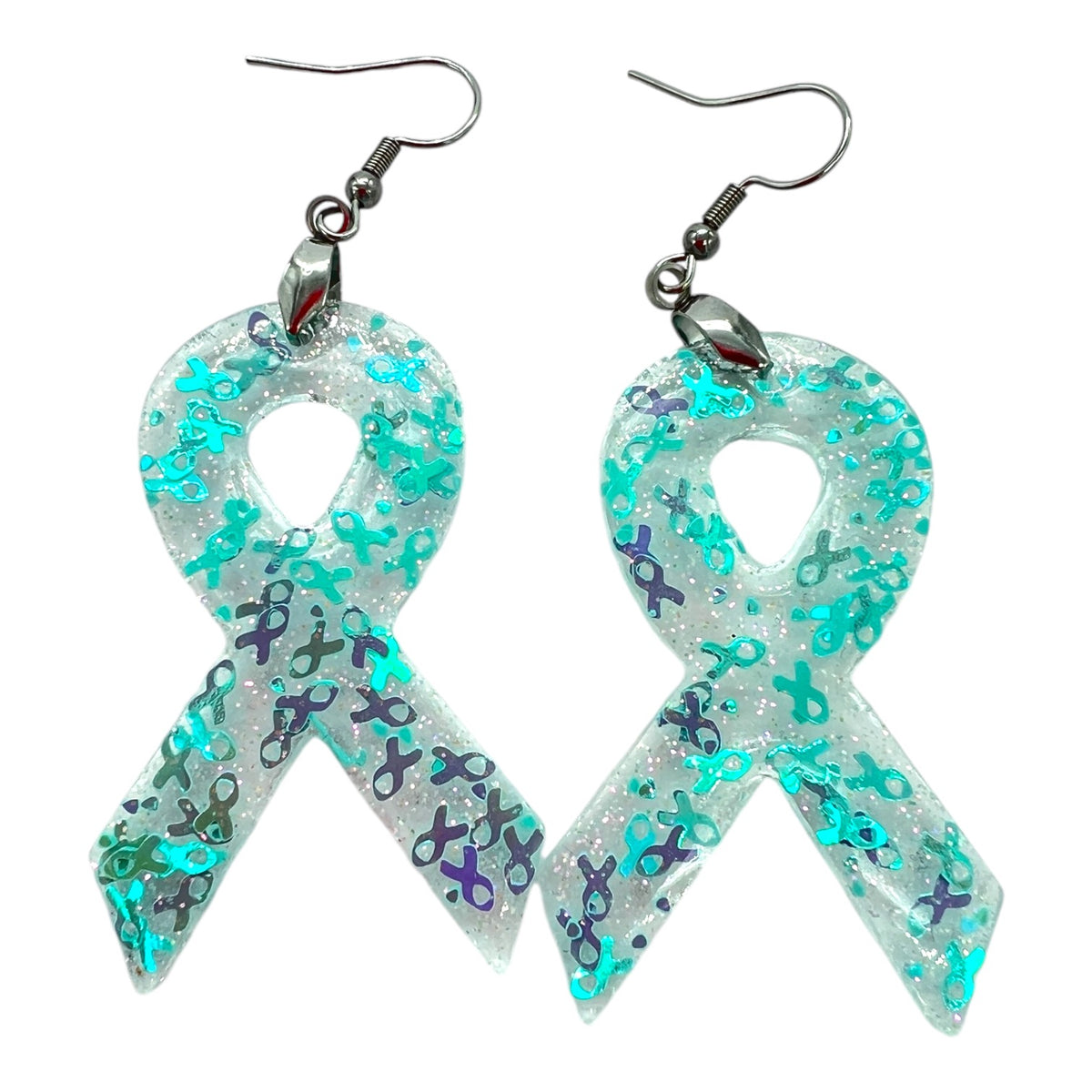 Cancer Awareness Ribbons With Confetti Holographic Glitter Shapes for Epoxy and UV Resin Art (Multiple Colors)