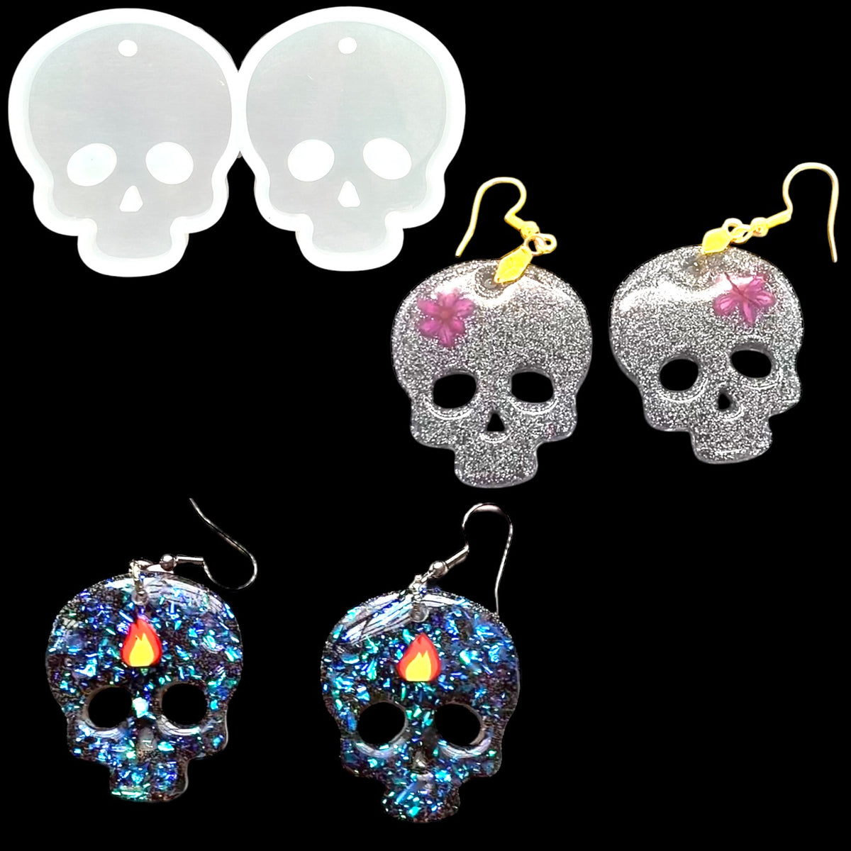 Skull Dangle Earring Mold for UV Resin and Epoxy Resin