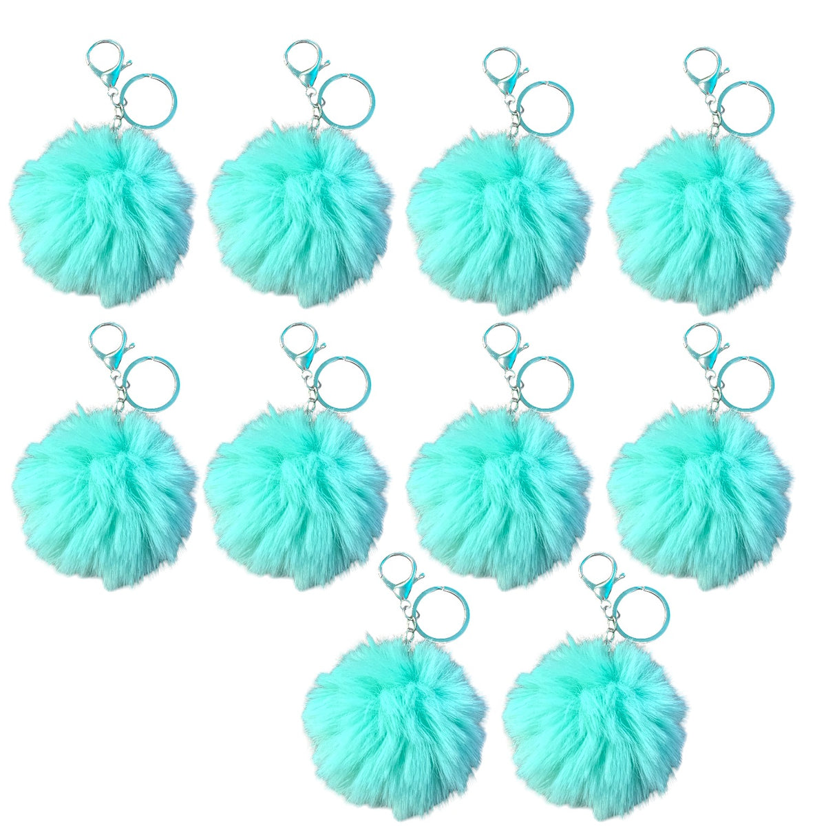 10 Pack of Teal Puff Ball Keychain Attachments