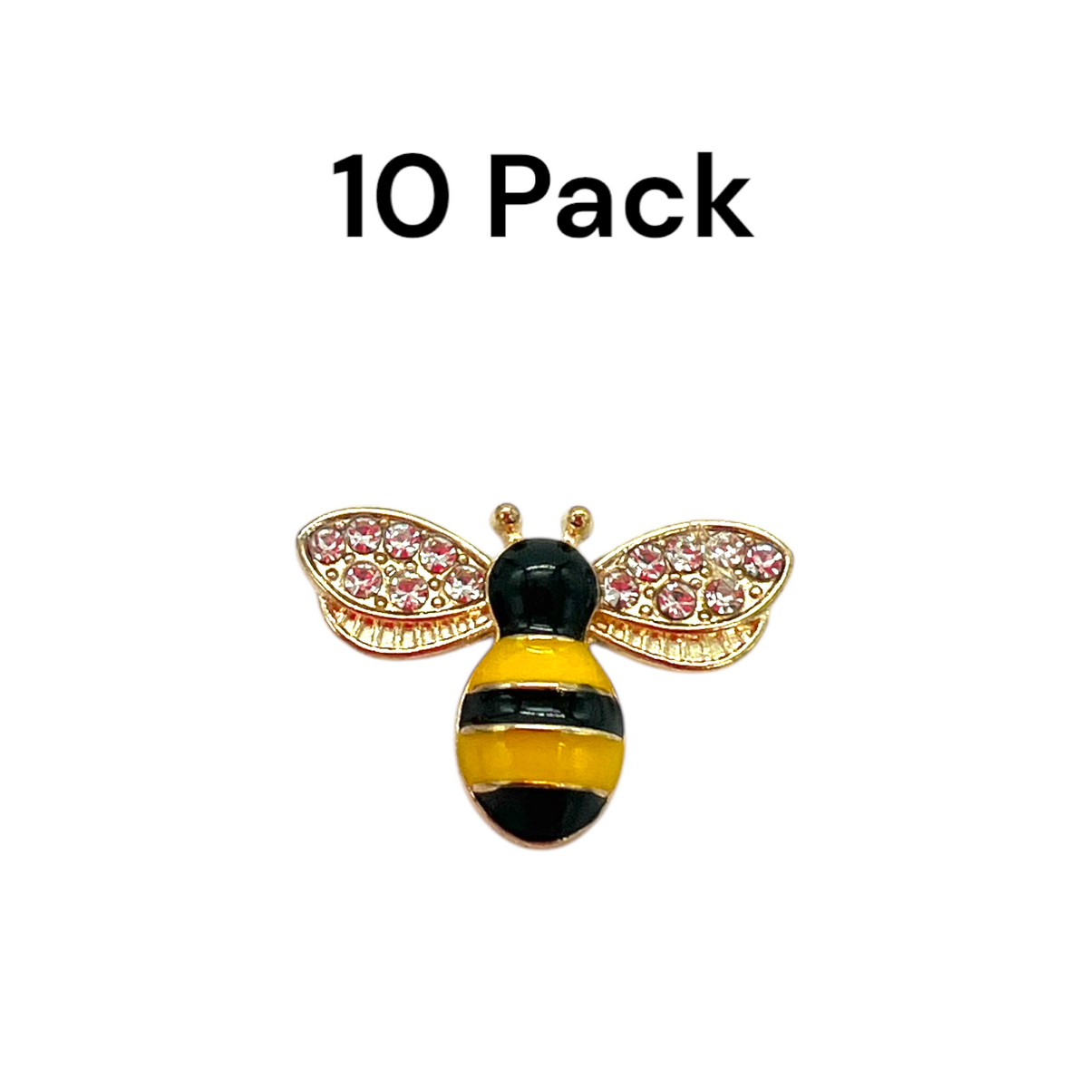 10 Pack of Flatback Gold Bee Charms with Rhinestone Wings for UV or Epoxy Resin