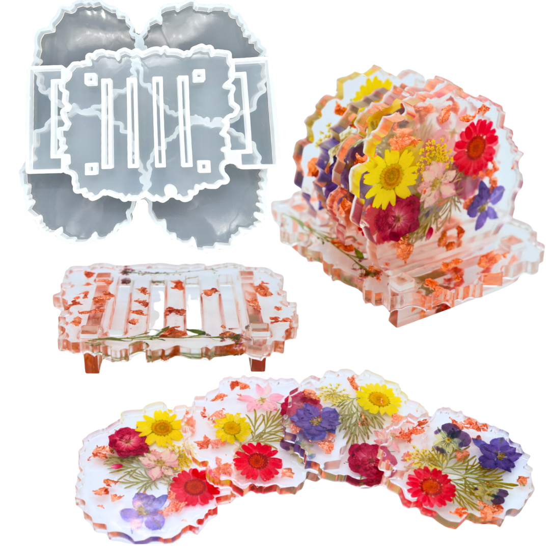 Geode Coaster Mold 2pc Set with Holder and Feet