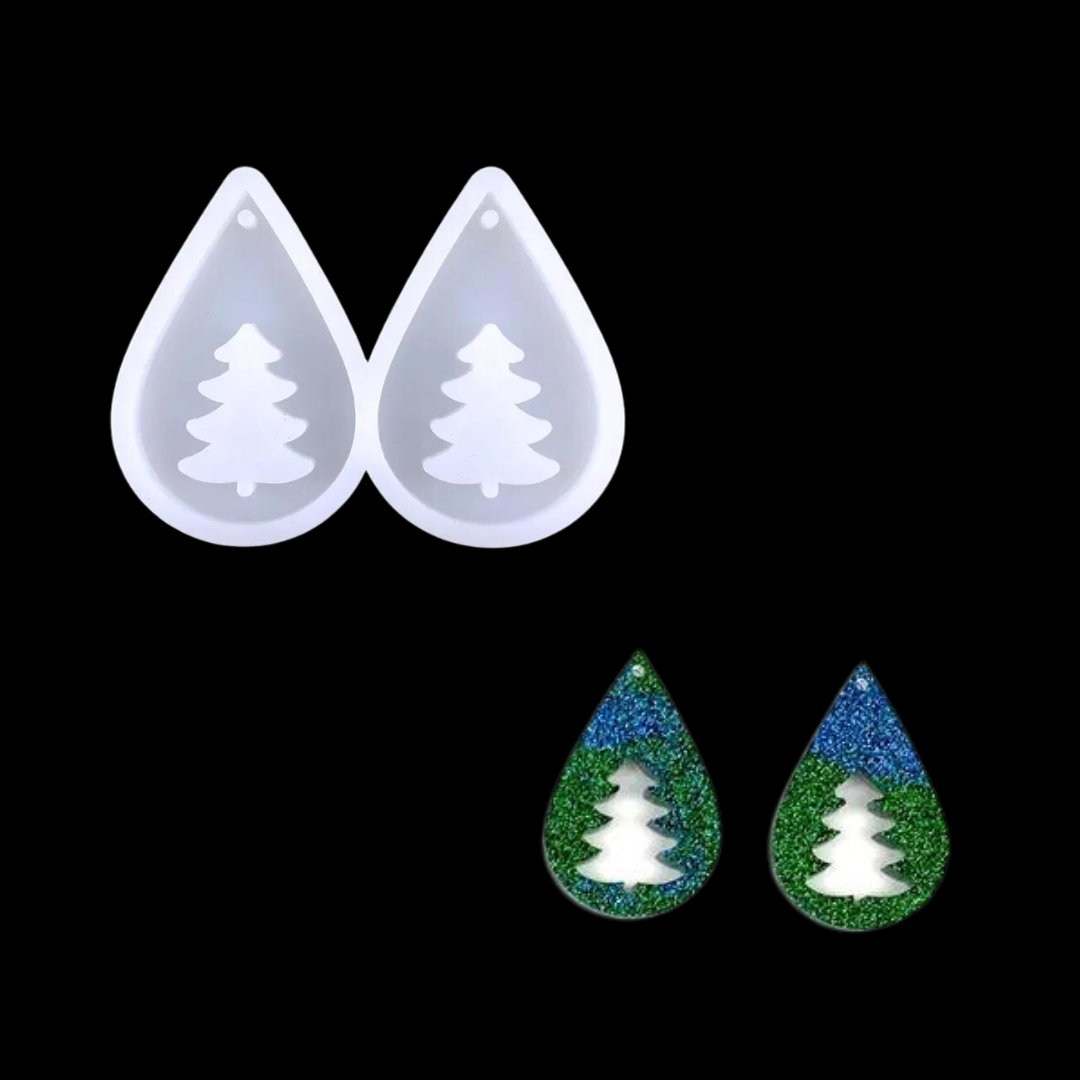 Teardrop Holiday Pine Tree Dangle Earring Mold for UV and Epoxy Resin Art