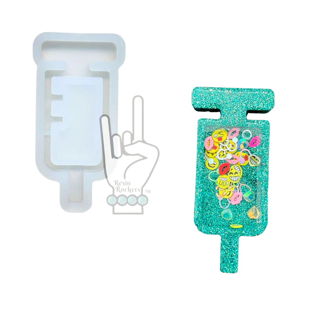 Syringe Shot Badge Reel or Phone Grip Shaker Silicone Mold for Epoxy and UV Resin Art