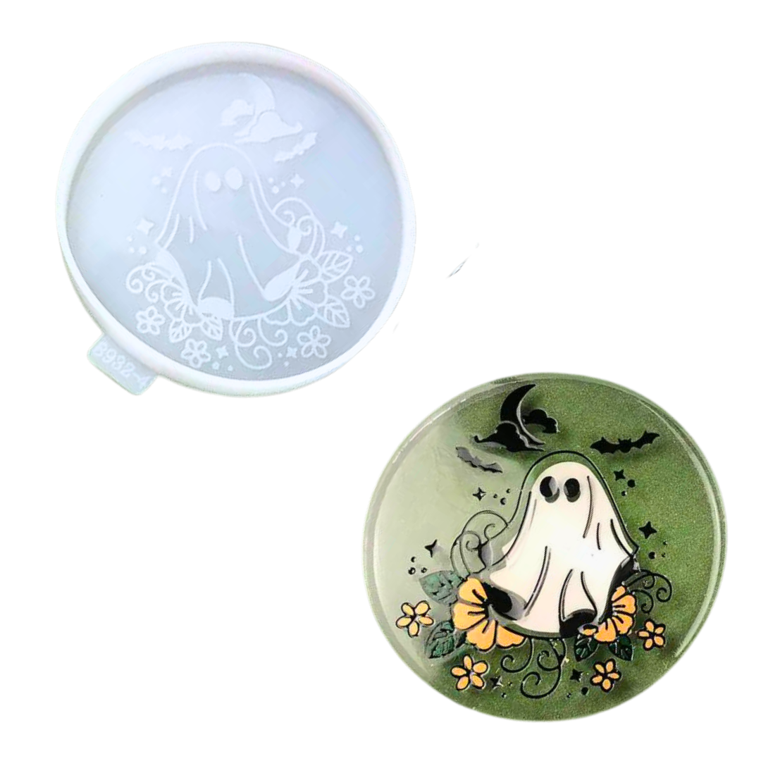 Enchanted Ghost Halloween Round Coaster Mold for Epoxy Resin Art