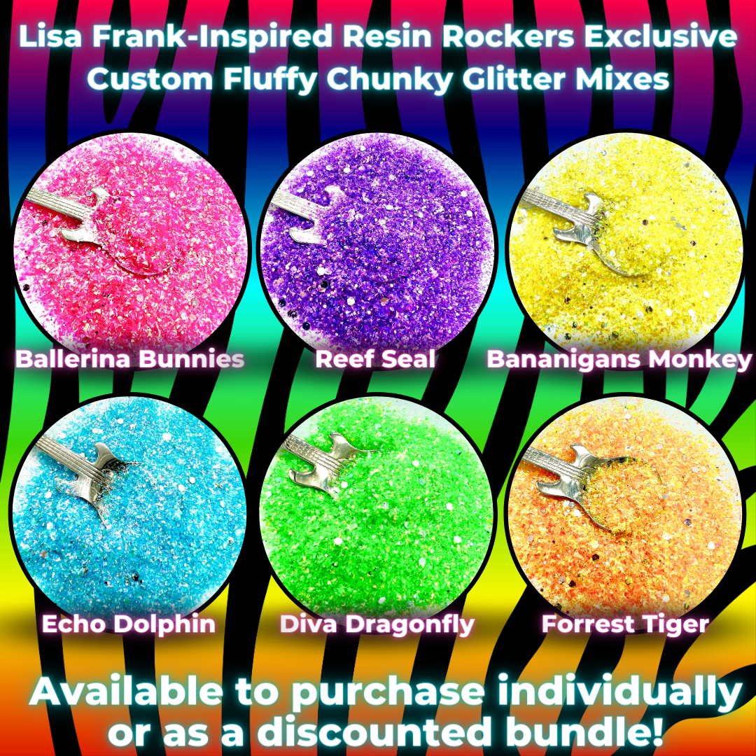 Lisa Frank-Inspired Resin Rockers Exclusive Premium Pixie for Poxy Custom Fluffy Chunky Glitter Mix Bundle