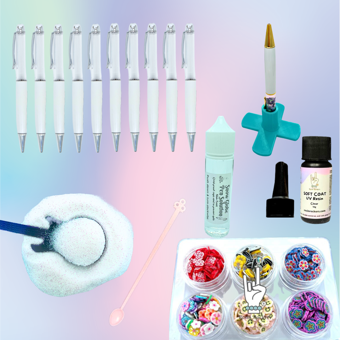 Funky Floral Snow Globe Chunky Ballpoint Pen Soft Coat UV Resin Crafting Kit