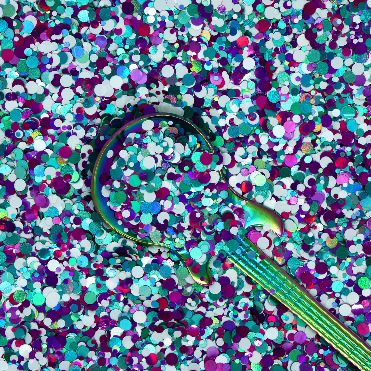 California Gurls Teal White Purple Chunky Holographic Dot Glitter Mix