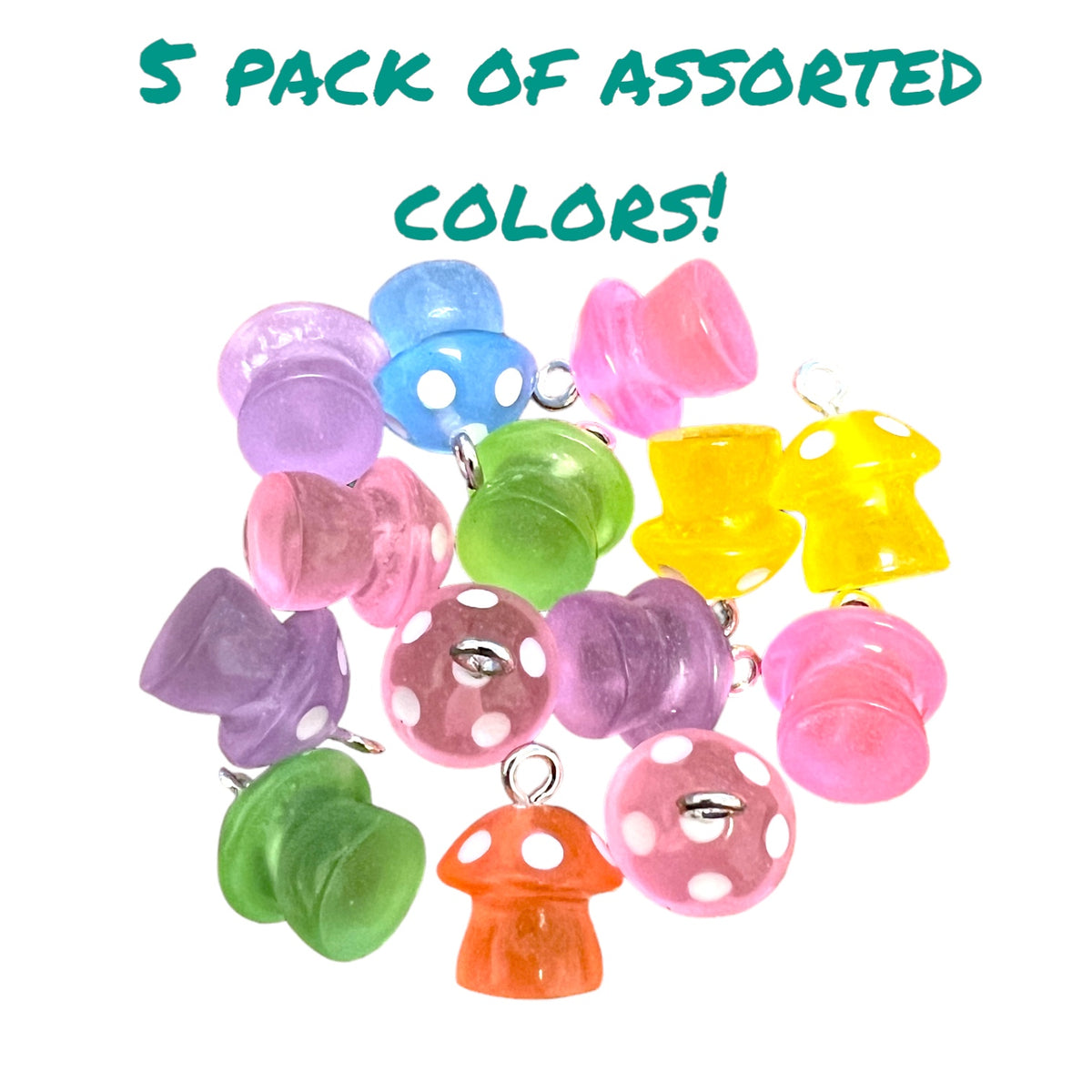 Mini Mushroom Pen or Keychain Charms - 5 Pack of Assorted Colors