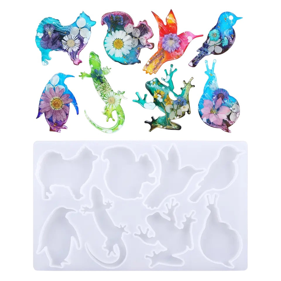 8-Part Animal Multipurpose Silicone Mold for UV and Epoxy Resin Art