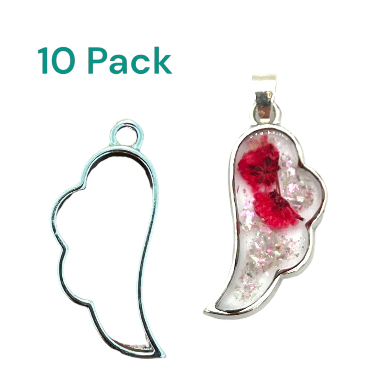 10 Pack of Angel Wing Shaped Open Back Pendant or Earring Bezel Blank for UV or Epoxy Resin