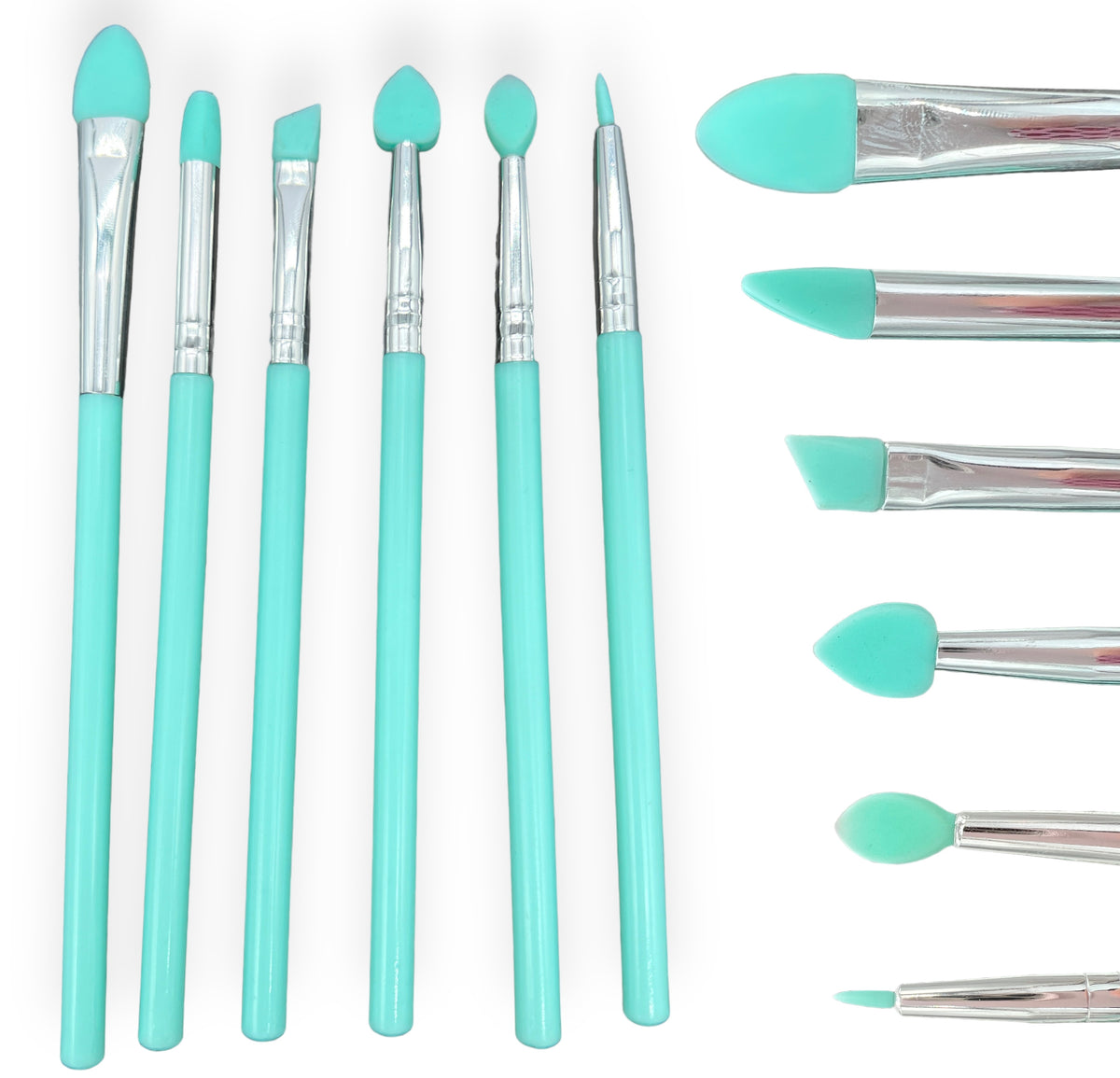 6 Piece Set Reusable Silicone Brush Set in Teal for Epoxy and UV Resin Art