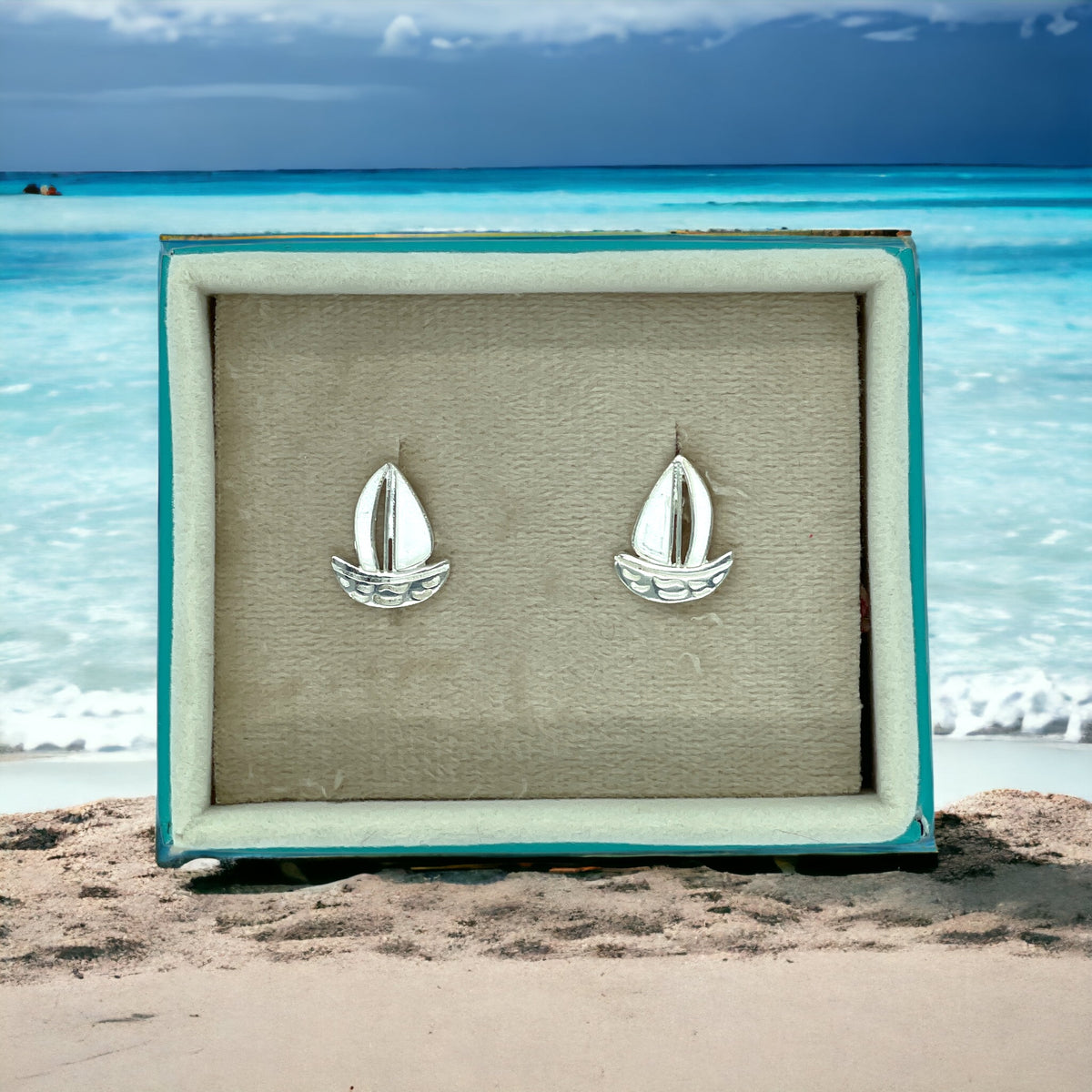 Sailboat 925 Sterling Silver Stud Earring Blanks Keepsake For UV and Epoxy Resin with FREE Gift Box