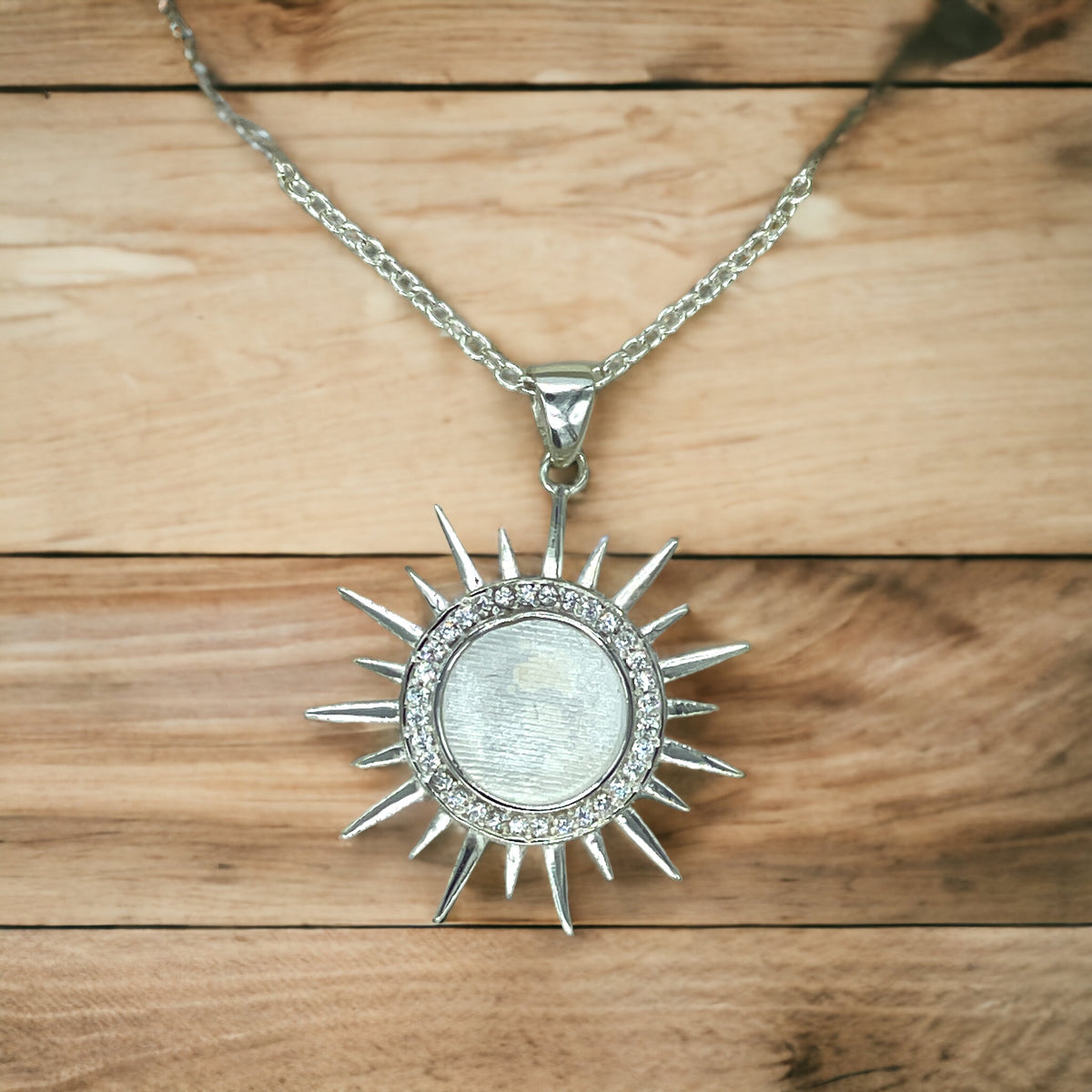 Spiked Sun 925 Sterling Silver Bezel Blank With Chain Keepsake For UV and Epoxy Resin with FREE gift box