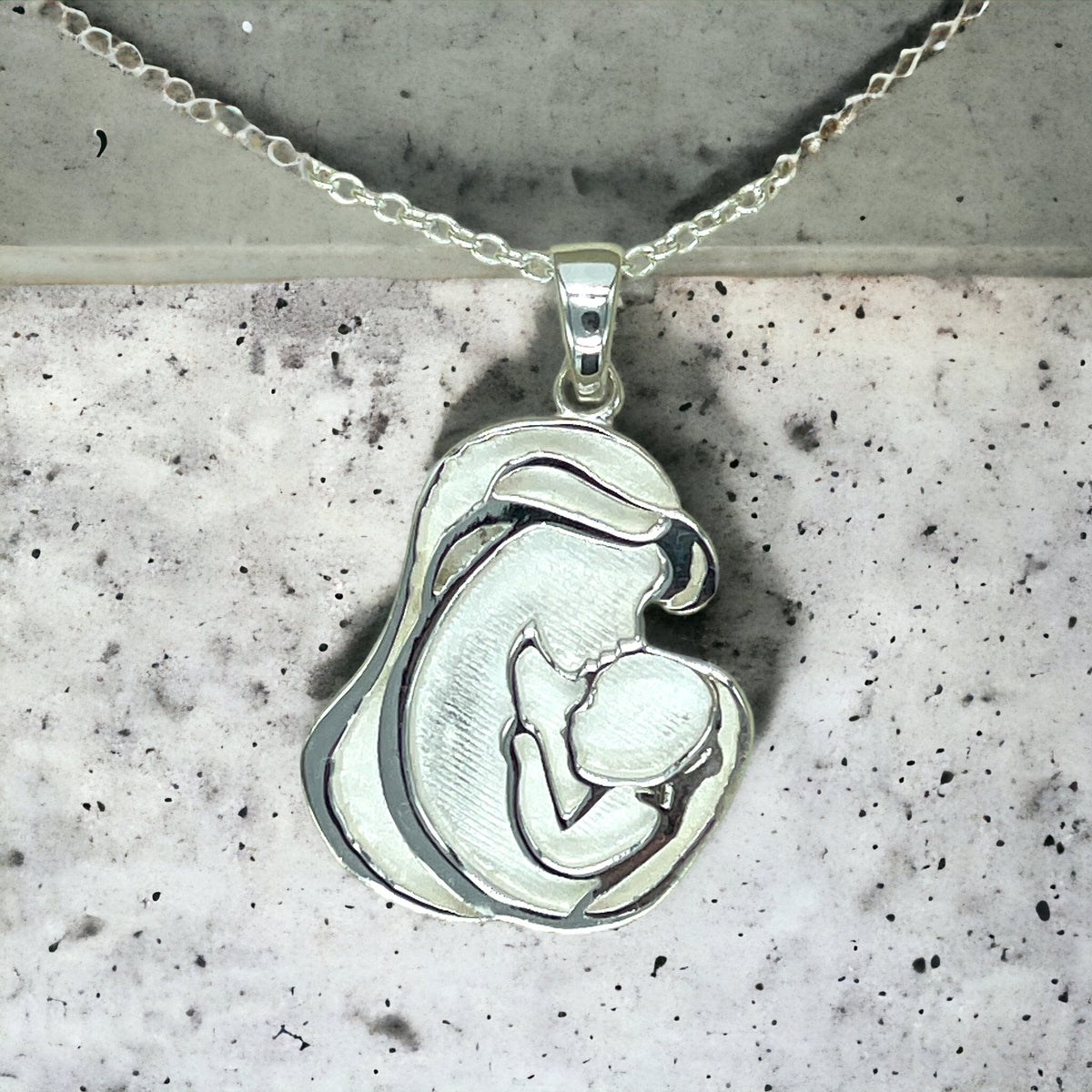 Mother and Child 925 Sterling Silver Bezel Blank With Chain Keepsake For UV and Epoxy Resin with FREE Gift Box