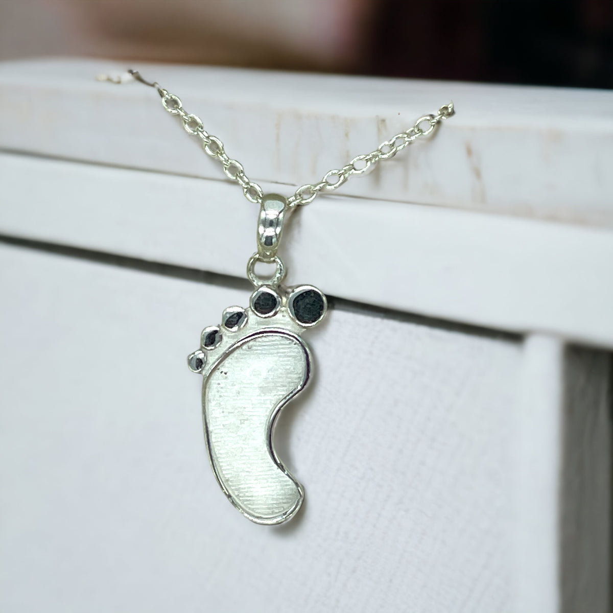 Footprint 925 Sterling Silver Bezel Blank With Chain Keepsake For UV and Epoxy Resin with FREE Gift Box