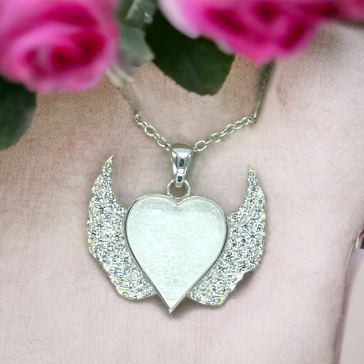 Heart With Wings 925 Sterling Silver Bezel Blank With Chain Keepsake For UV and Epoxy Resin with FREE Gift Box