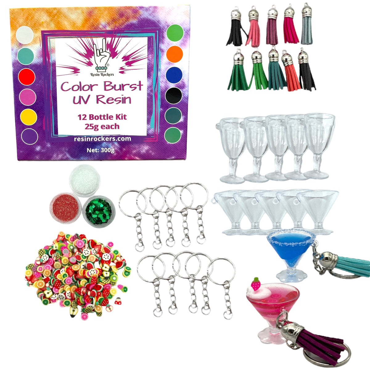 Cocktail Creations Keychain Crafting Kit With Color Burst UV Resin
