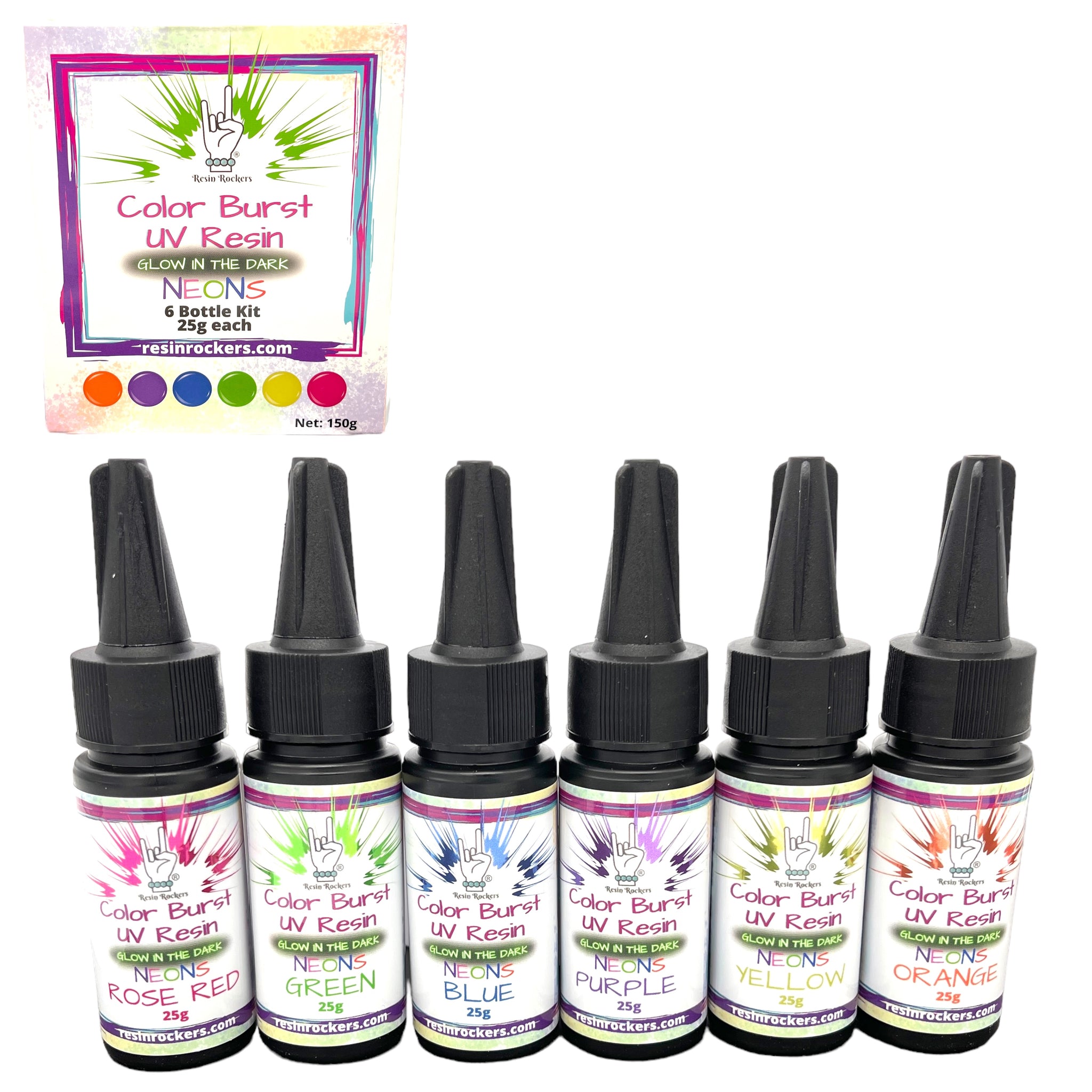 Color Burst NEONS Glow In The Dark UV Resin Hard Type™️ 6-Bottle Kit