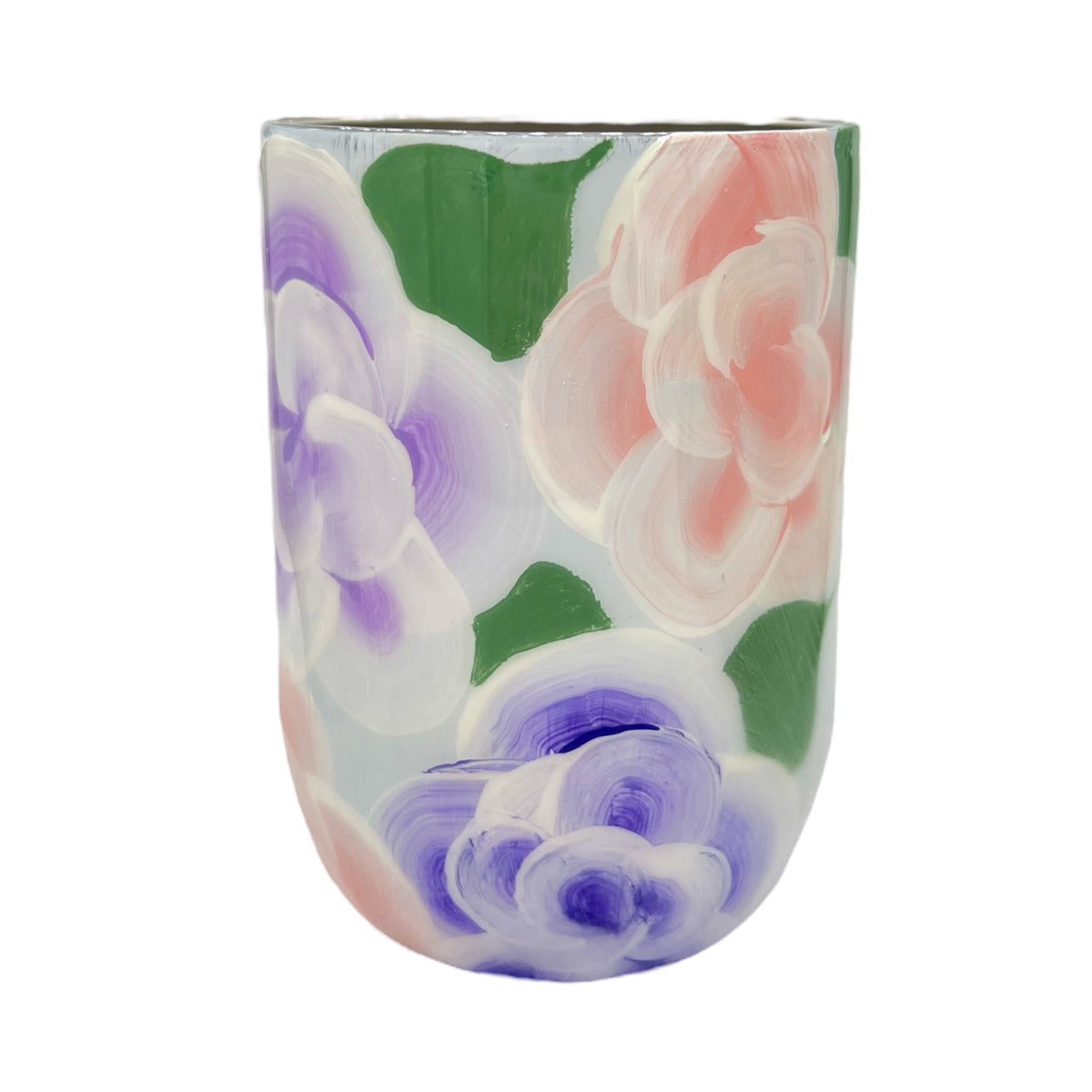 Cups for College Hand-painted Purple Orange Floral 12oz Wine Tumbler