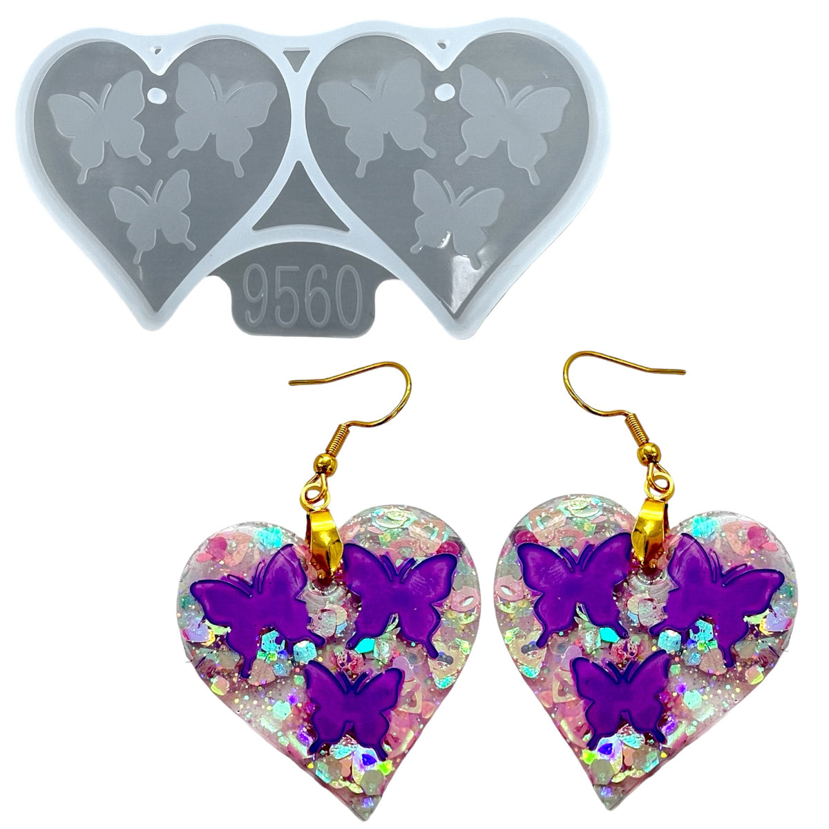 Butterfly Heart Dangle Earring Mold for UV and Epoxy Resin