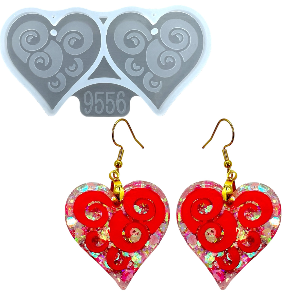 Swirly Heart Dangle Earring Mold for UV and Epoxy Resin