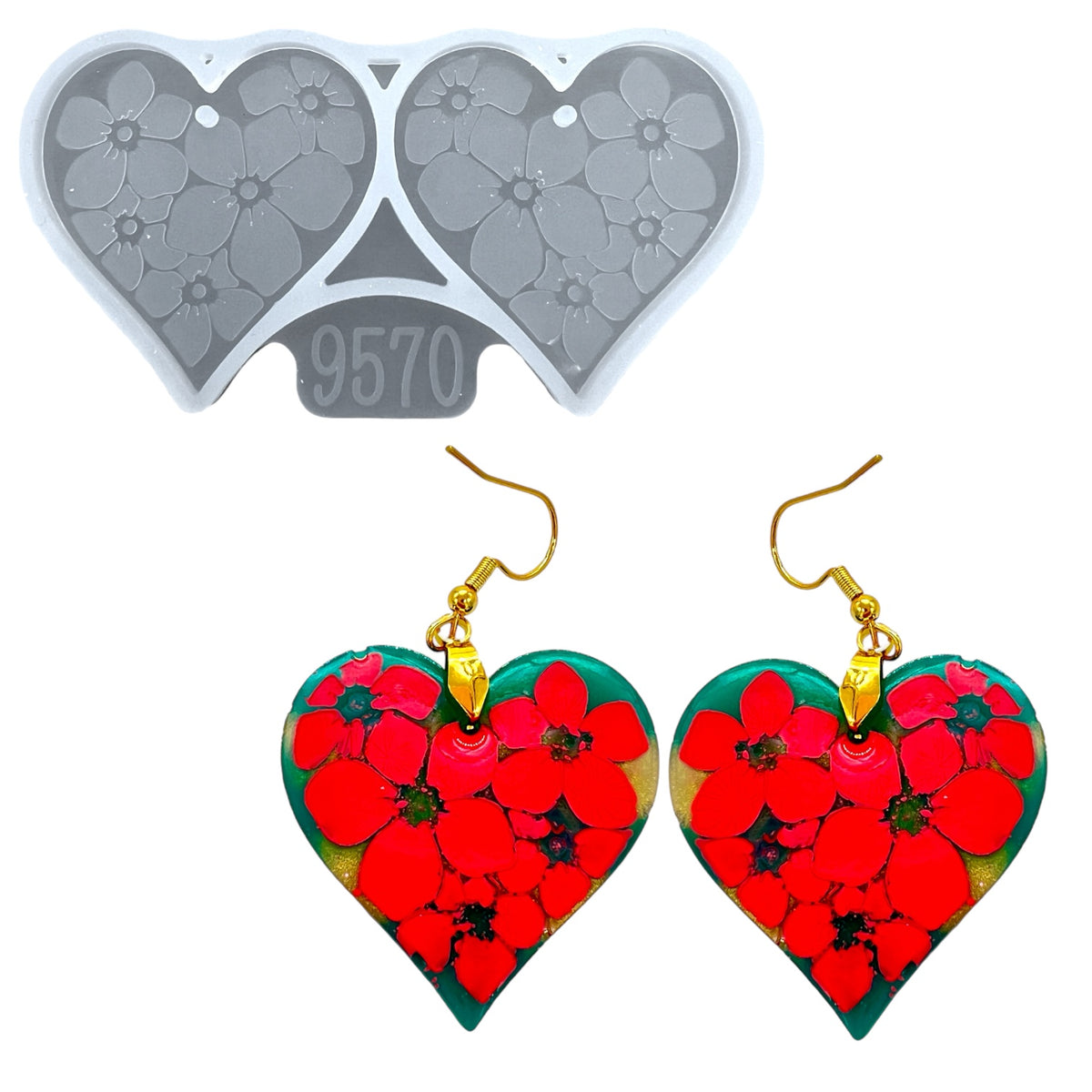 Floral Heart Dangle Earring Mold for UV and Epoxy Resin