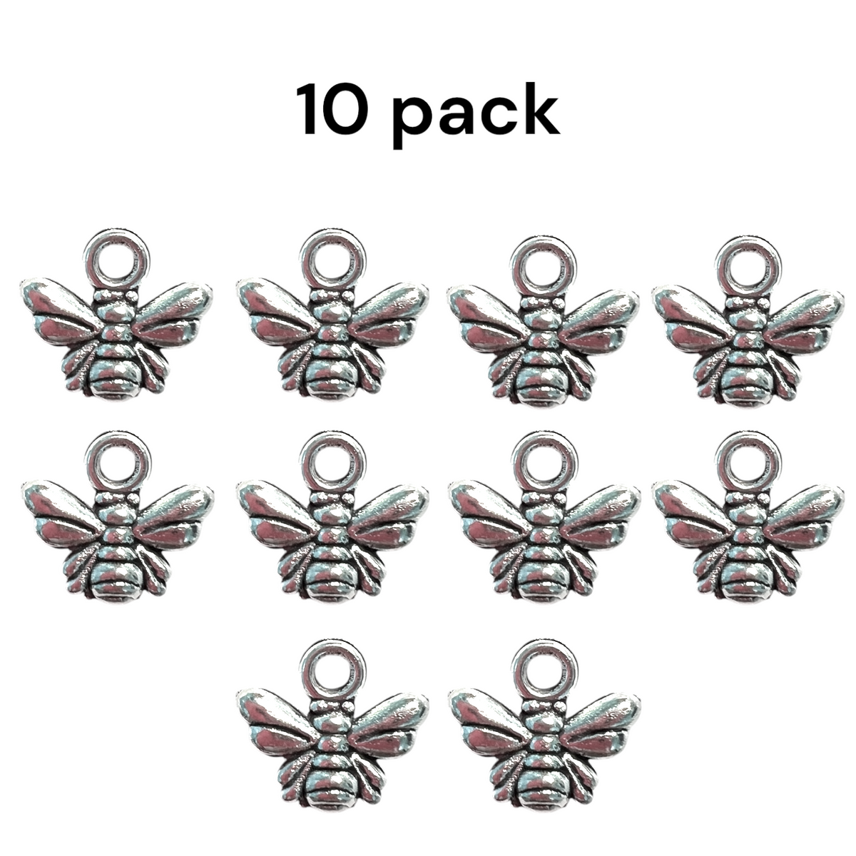 Mini Bee Stainless Steel 10 Pack of Charms