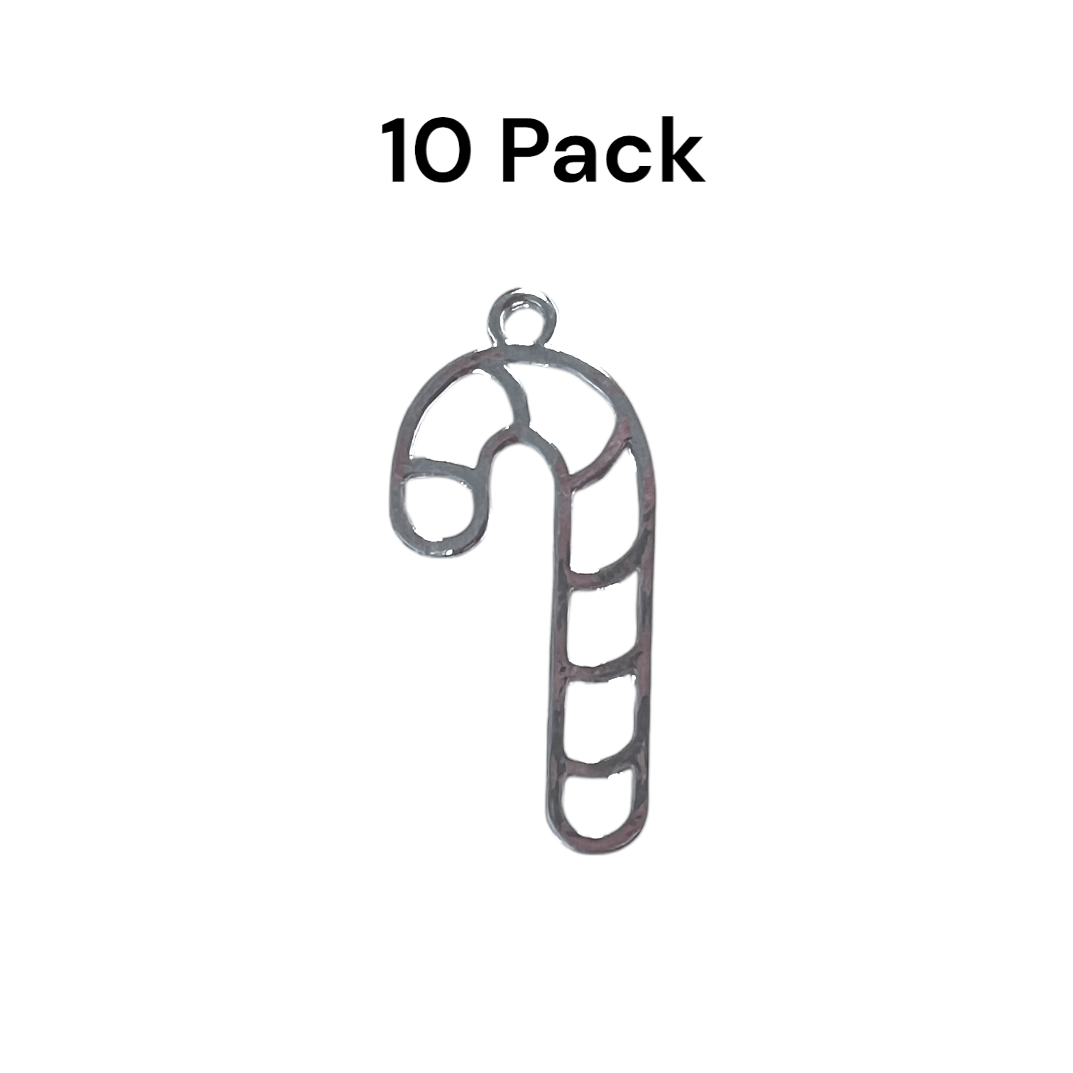 10 Pack of Candy Cane Shaped Open Silver Pendant or Earring Bezel Blank