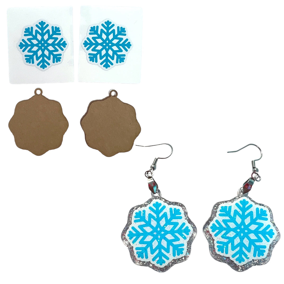 Snowflake Acrylic Blank with Decal Dangle Earring Kit for UV and Epoxy Resin