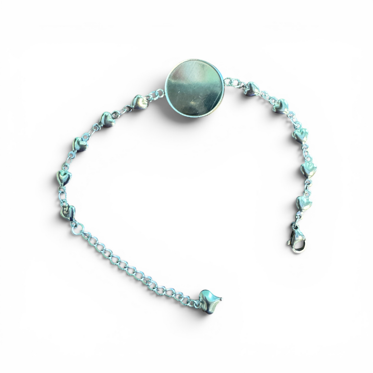 Single Round Bezel Stainless Steel Bracelet Blank with Stars or Hearts