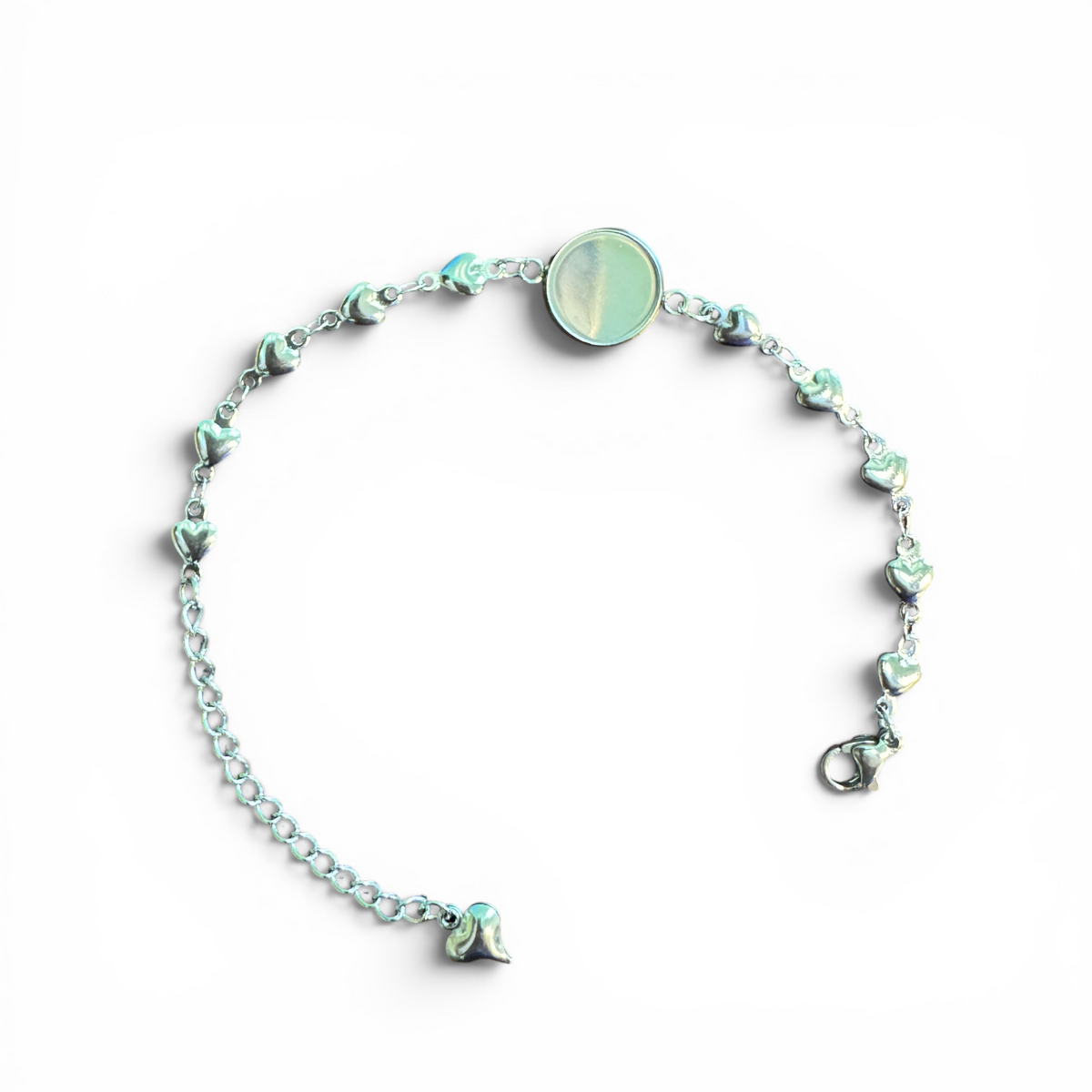Single Round Bezel Stainless Steel Bracelet Blank with Stars or Hearts