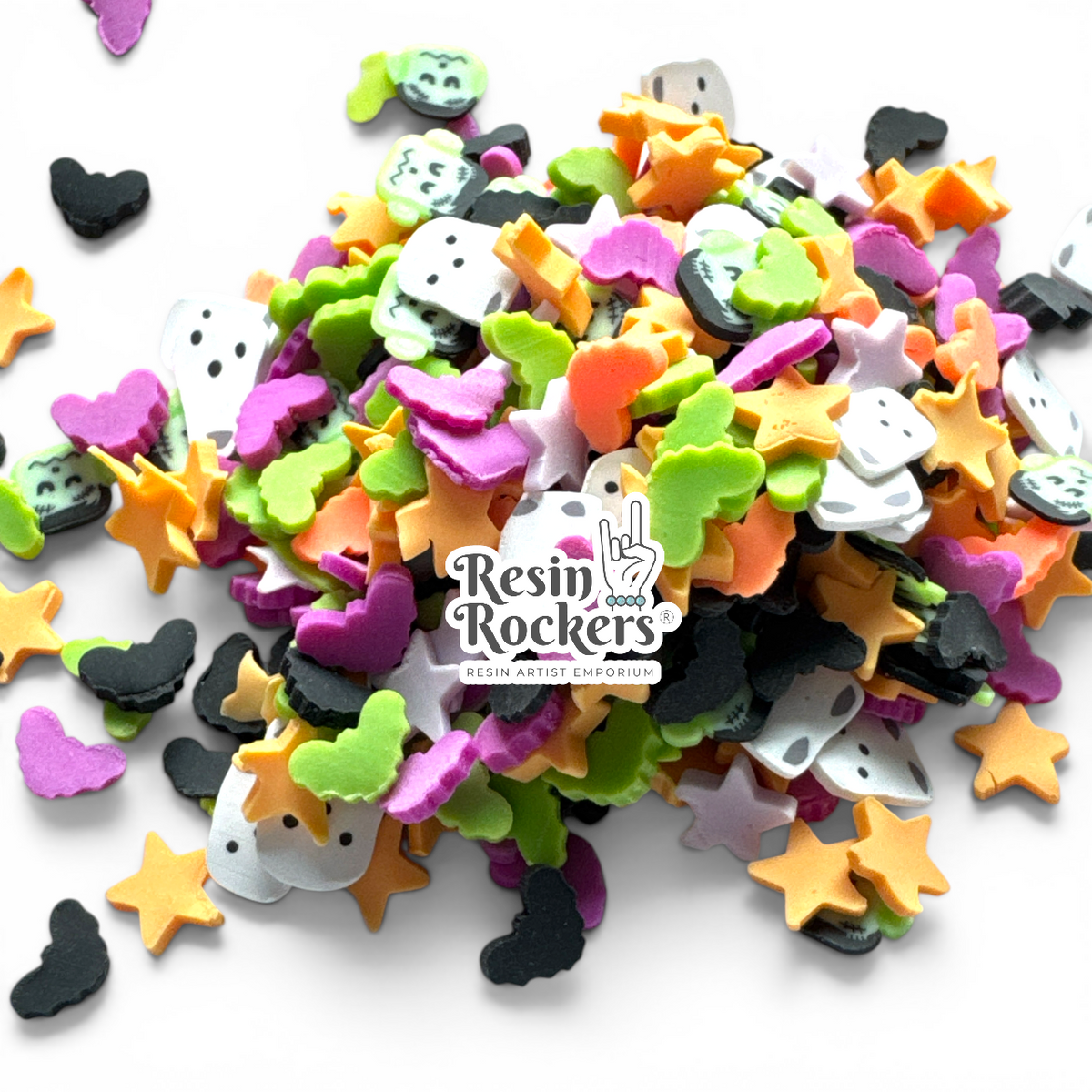 Halloween Ghost Bats Stars Polymer Clay Piece Mix