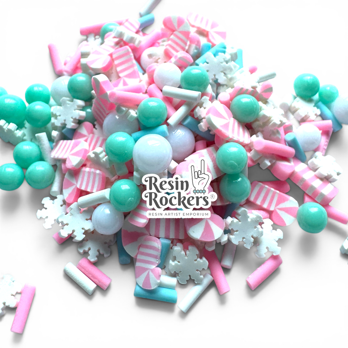 Pink Candy Canes and Bubbles with Snow Polymer Clay Piece Mix