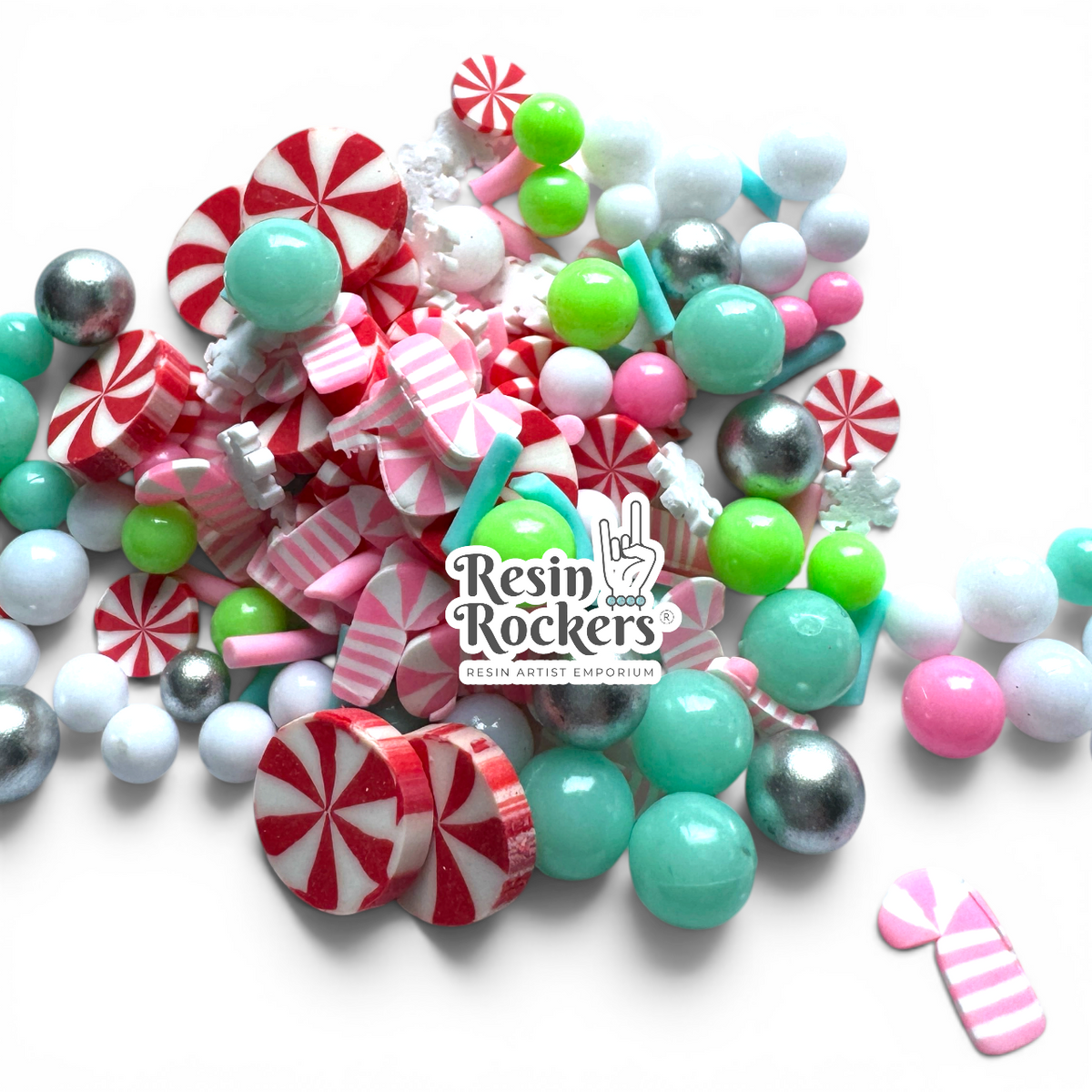 Peppermint Bubbles Candy Cane Snow Polymer Clay Piece Mix