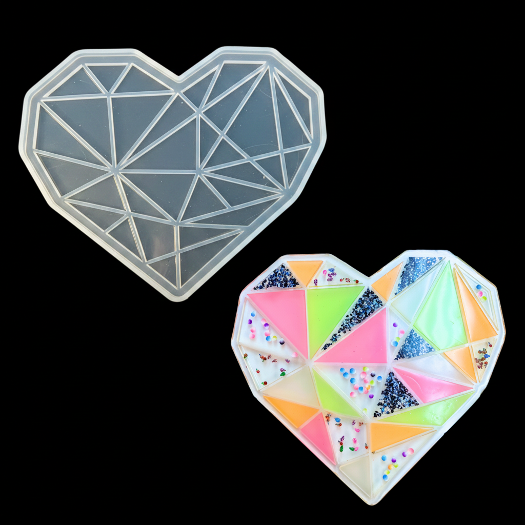 Geometric Mosaic Heart Silicone Mold for Epoxy Resin Art