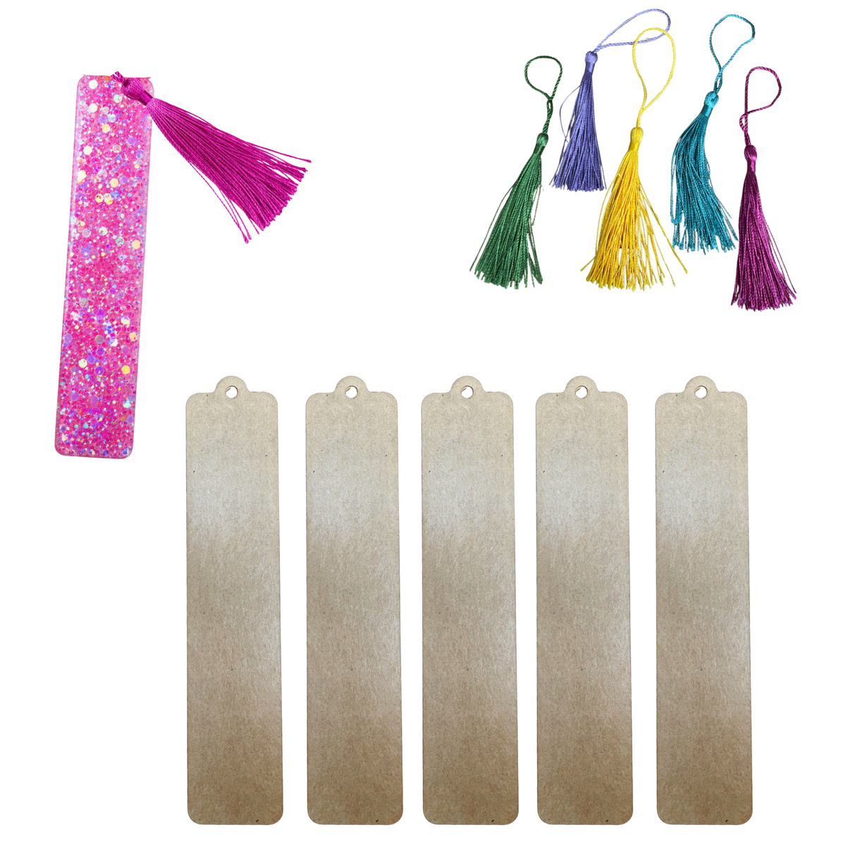 Acrylic Blank Bookmark Blanks (set of 5) with 5 Tassels