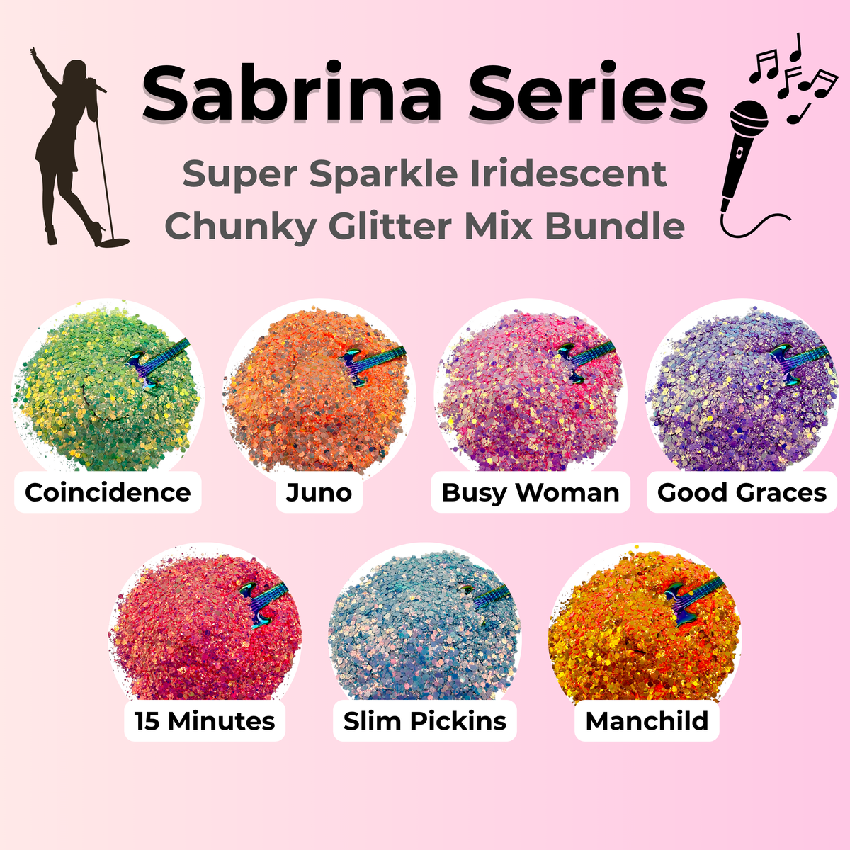 Sabrina Series Super Sparkle Iridescent Chunky Glitter Mix Bundle