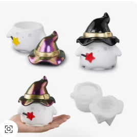 Ghost with Witch Hat Trinket Container Jar With Lid Mold