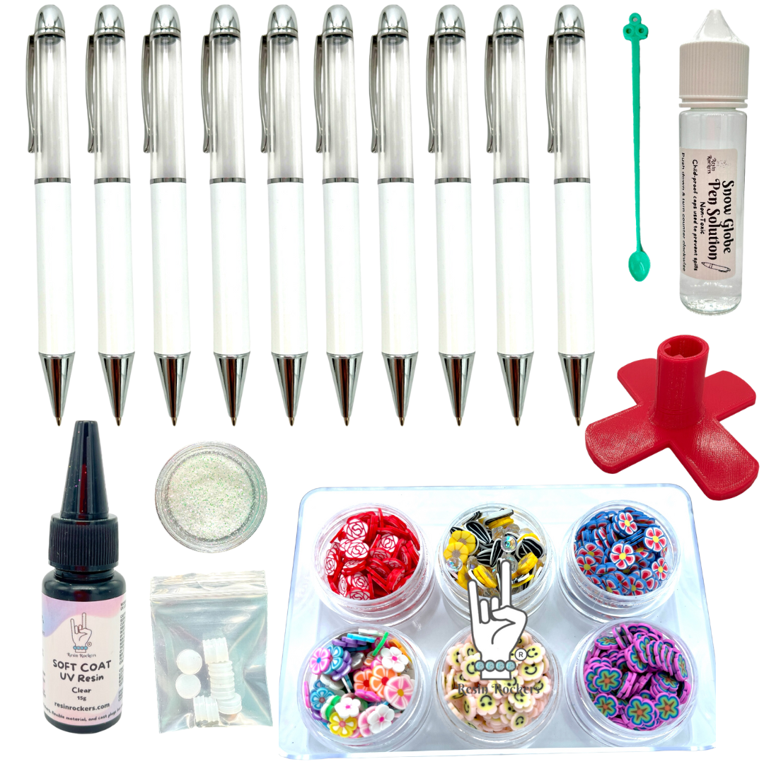 Funky Floral Snow Globe Chunky Ballpoint Pen Soft Coat UV Resin Crafting Kit