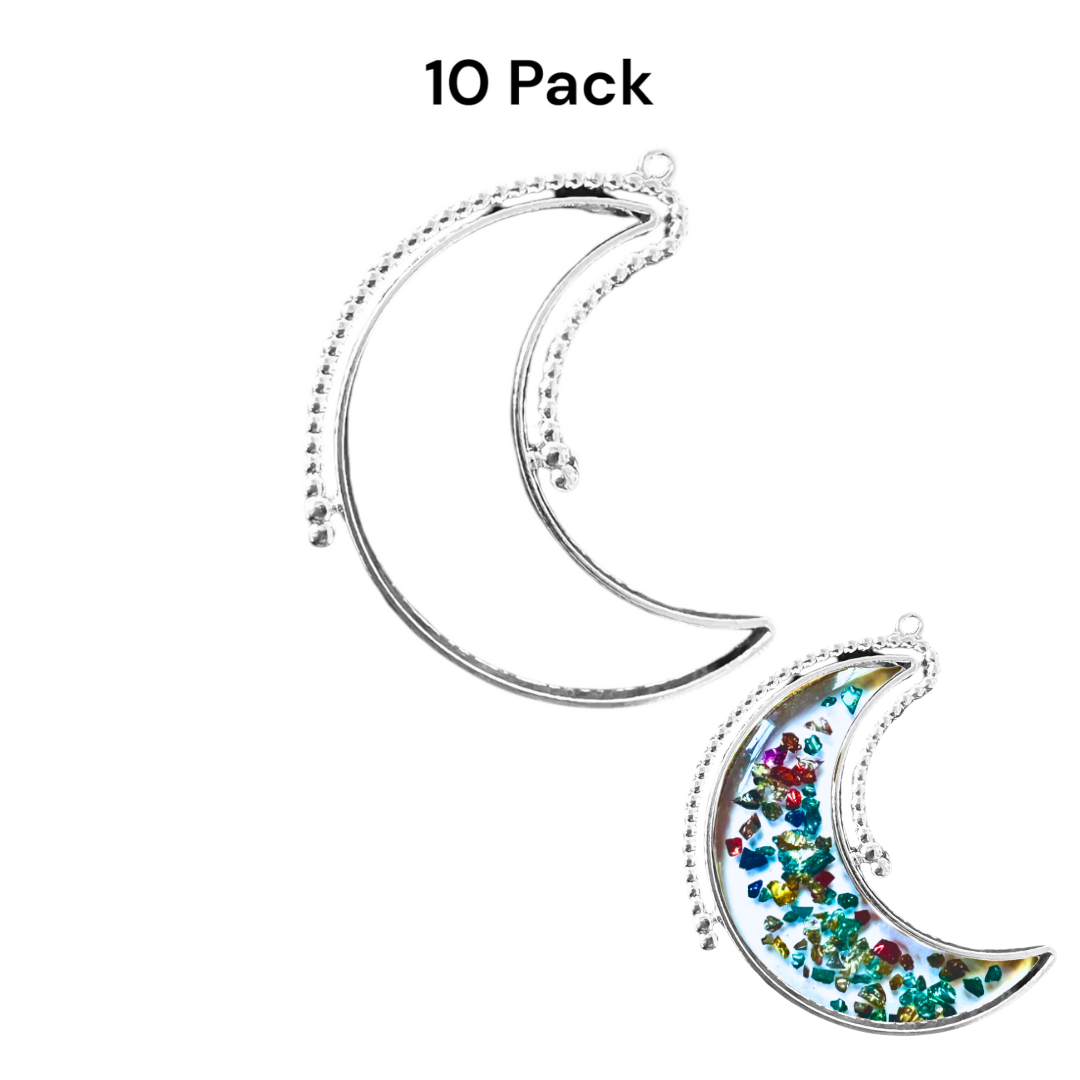 10 Pack of Crescent Moon Shaped Open Back Spinner Pendant Bezel Blank for UV or Epoxy Resin