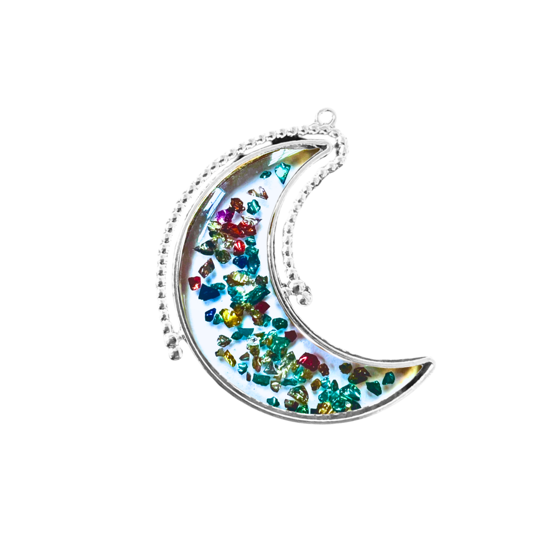 10 Pack of Crescent Moon Shaped Open Back Spinner Pendant Bezel Blank for UV or Epoxy Resin