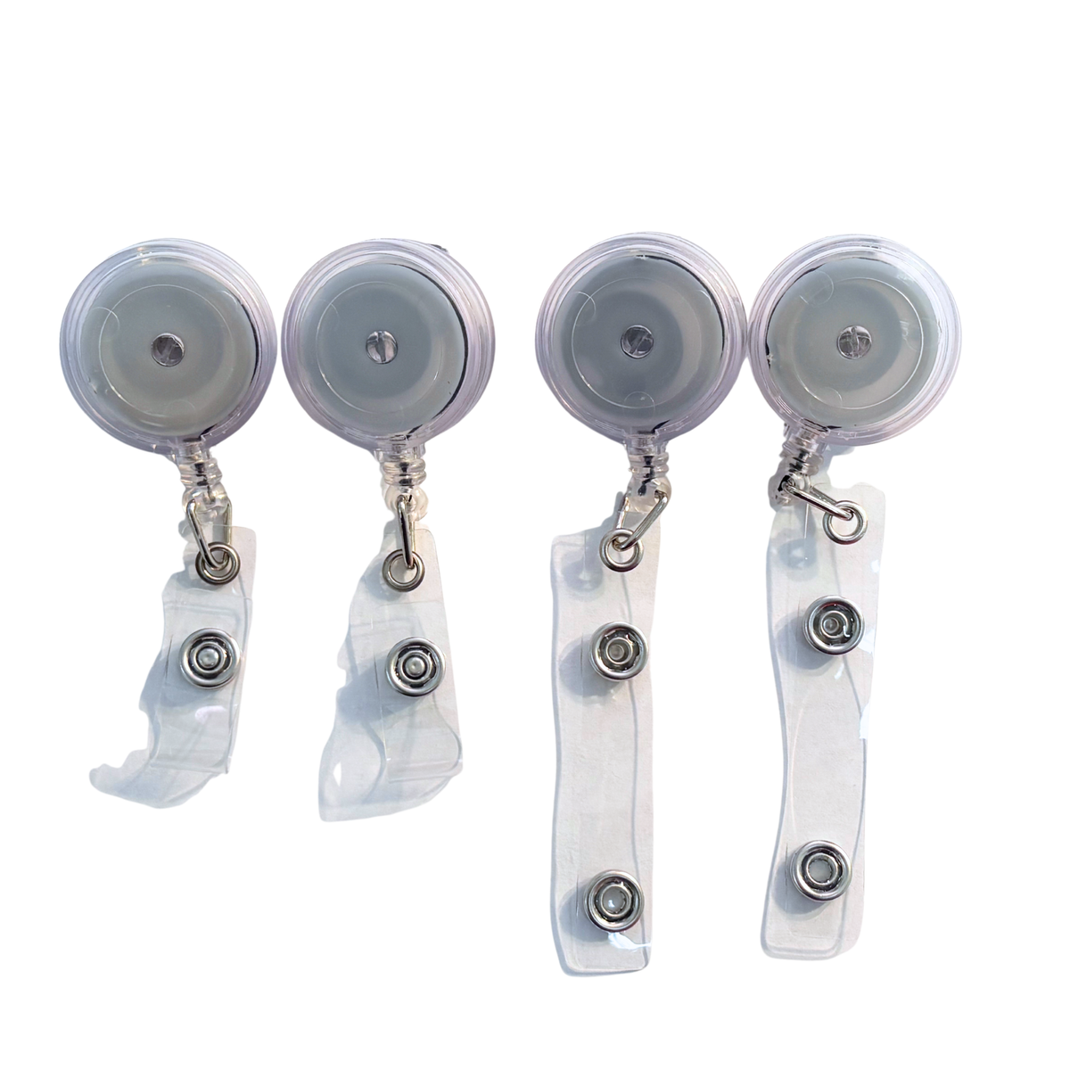 4 Pack of Badge Reel Blanks with Alligator Clip and Button Snap - Clear