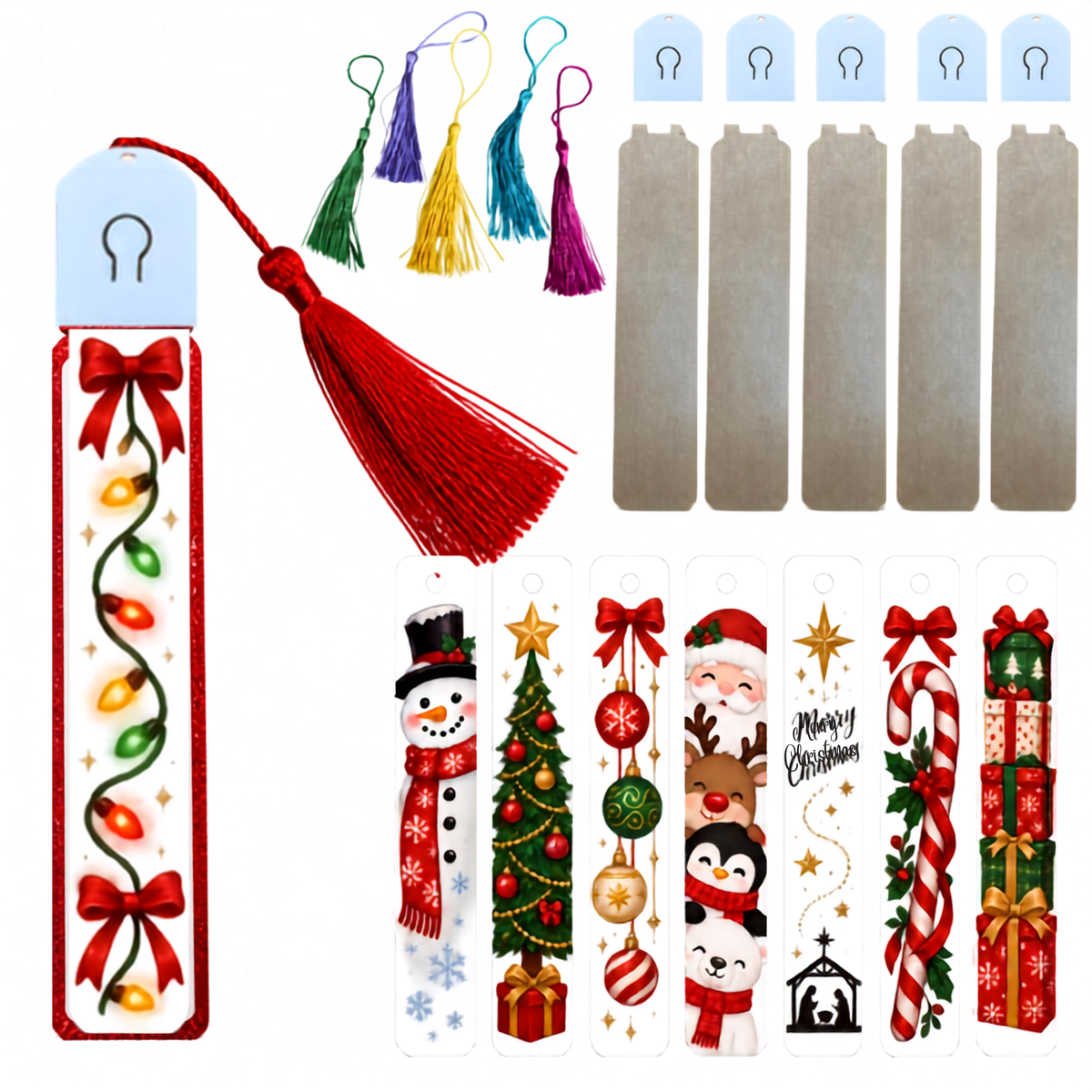 CHRISTMAS EDITION LED Light Up Bookmark Mini Kit (set of 5) with 8 DTF and Tassels