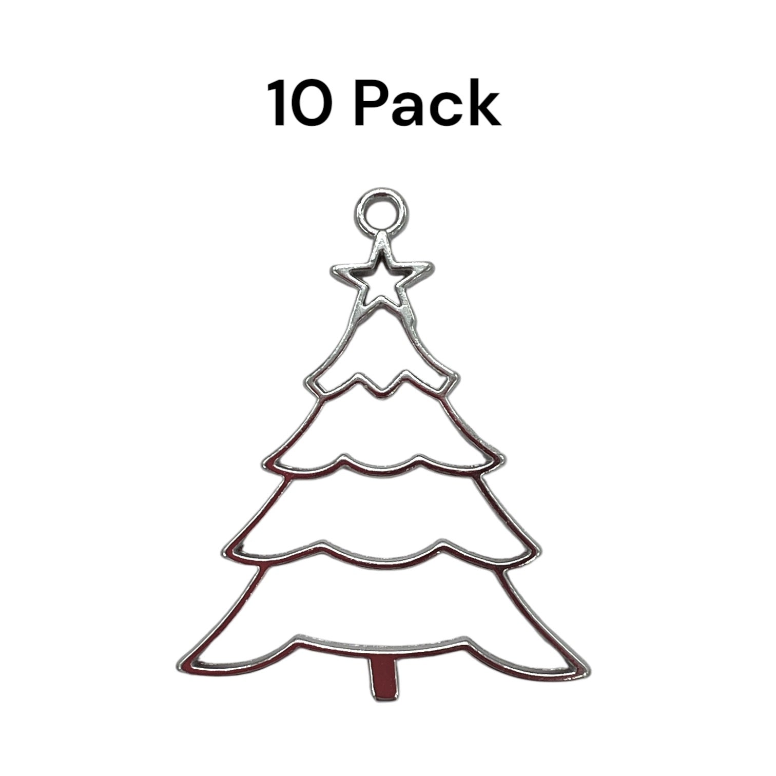 10-Pack of Detailed Christmas Tree Shaped Open Back Circle Pendant or Earring Bezel Blanks for UV or Epoxy Resin