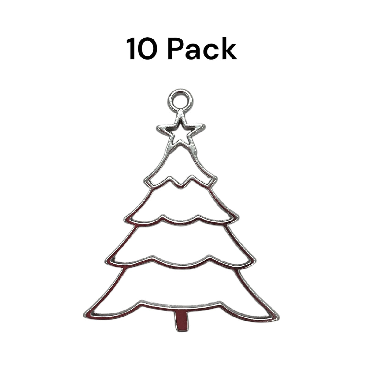 10-Pack of Detailed Christmas Tree Shaped Open Back Circle Pendant or Earring Bezel Blanks for UV or Epoxy Resin