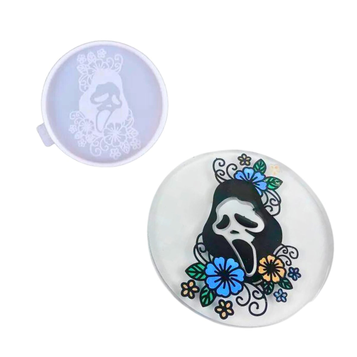 Halloween Flowery Ghost Face Round Coaster Mold