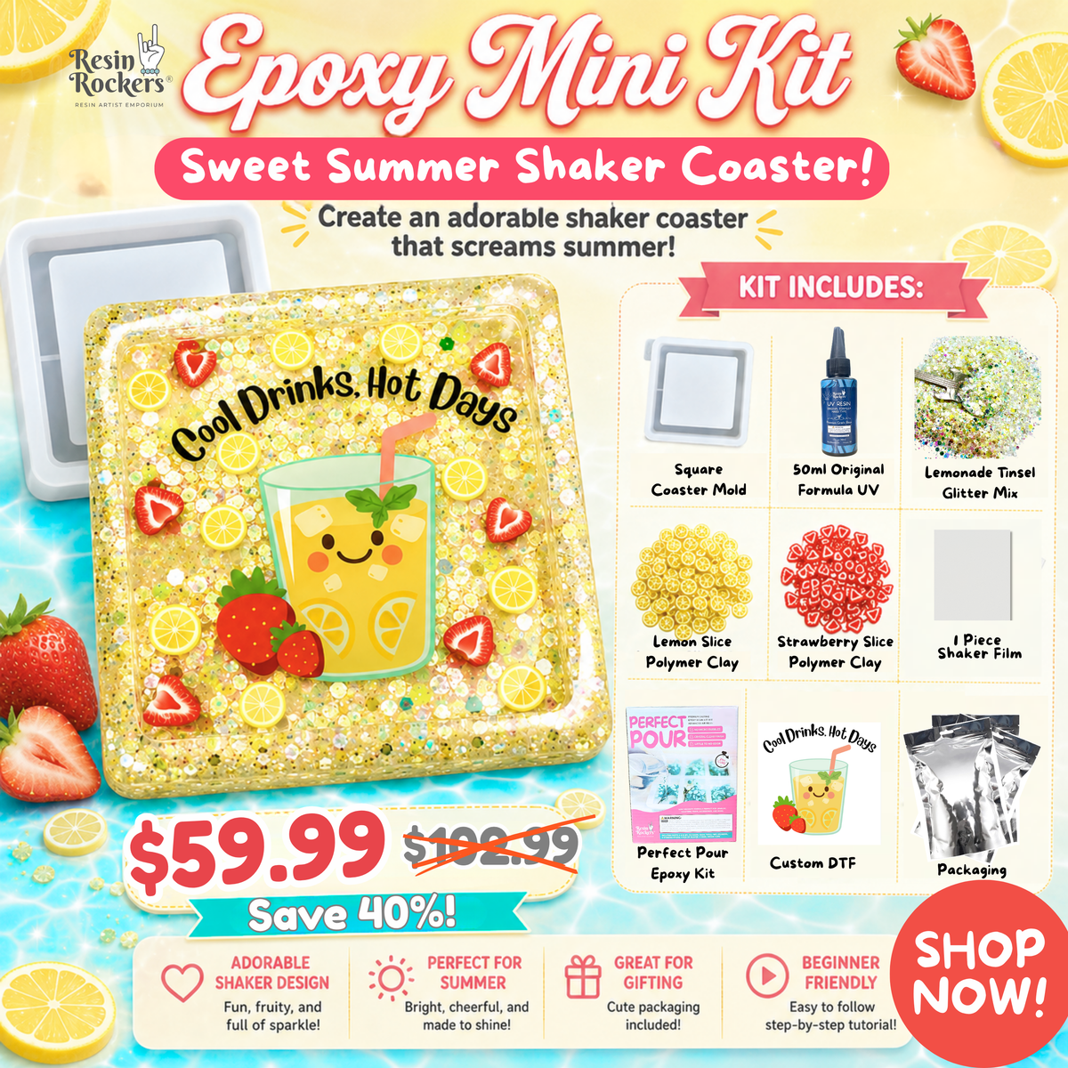 Epoxy Mini Kit: Sweet Summer Shaker Coaster Edition