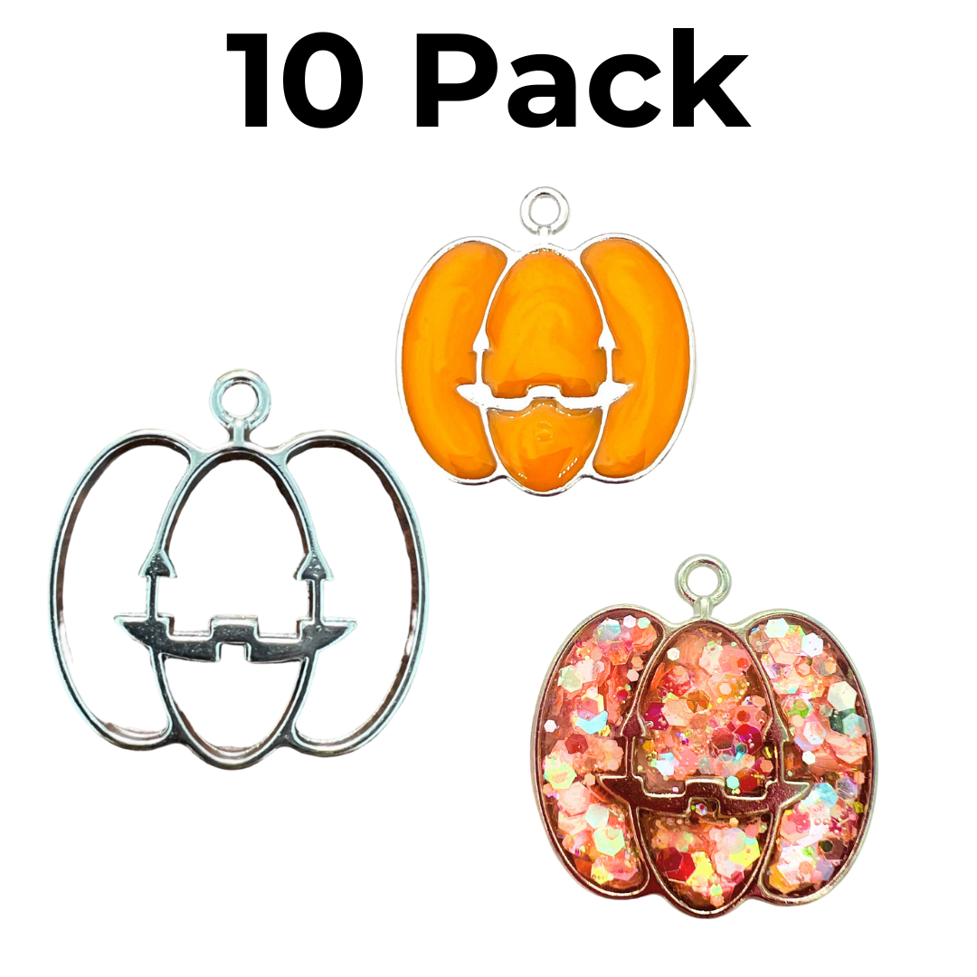 10-Pack of Pumpkin Jack-o-Lantern Open Back Pendant or Earring Bezel Blanks